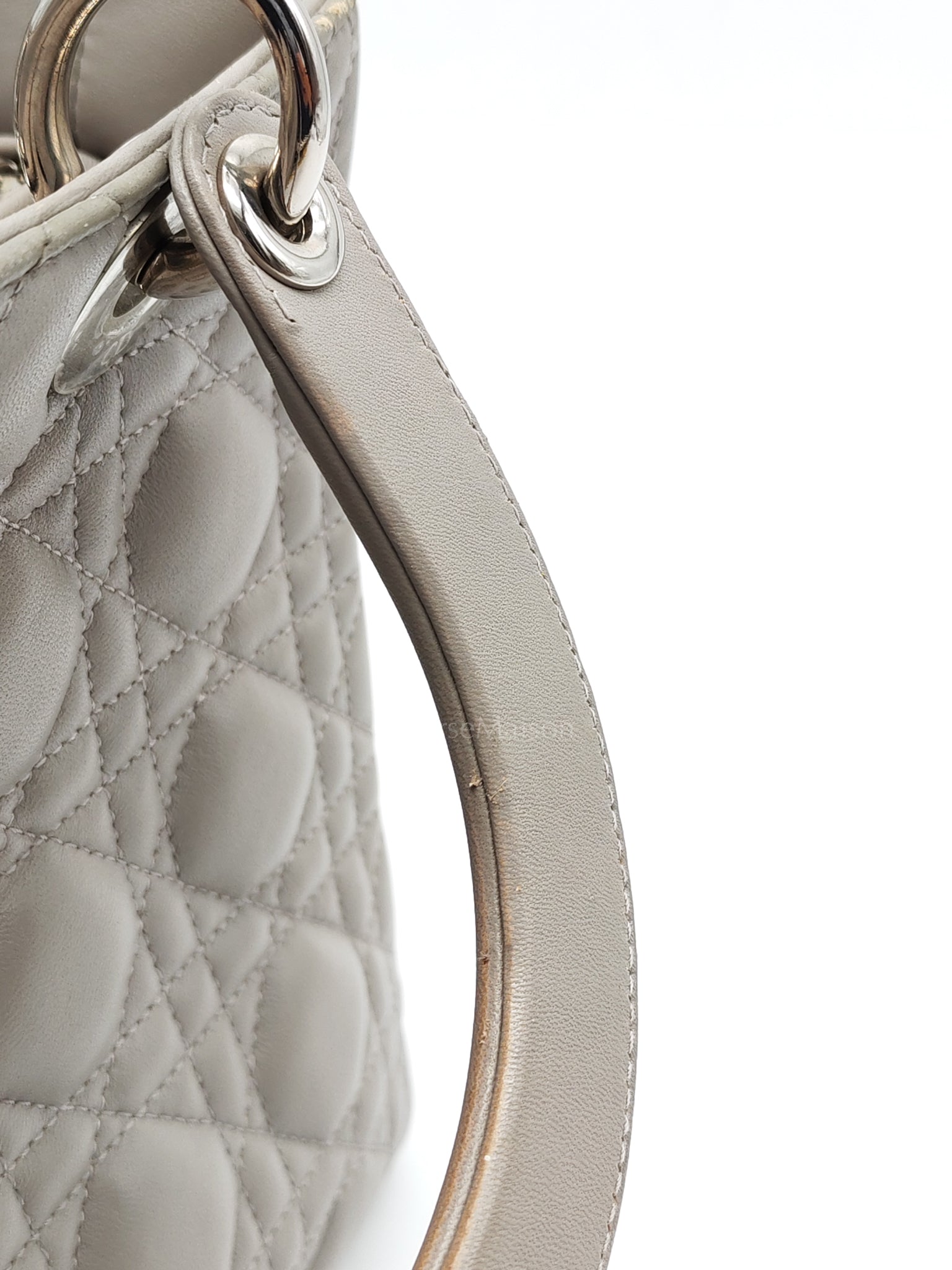 Lady Dior Vintage Medium in Gray Quilted Cannage Lambskin Leather & Silver Hardware | Purse Maison Luxury Bags Shop