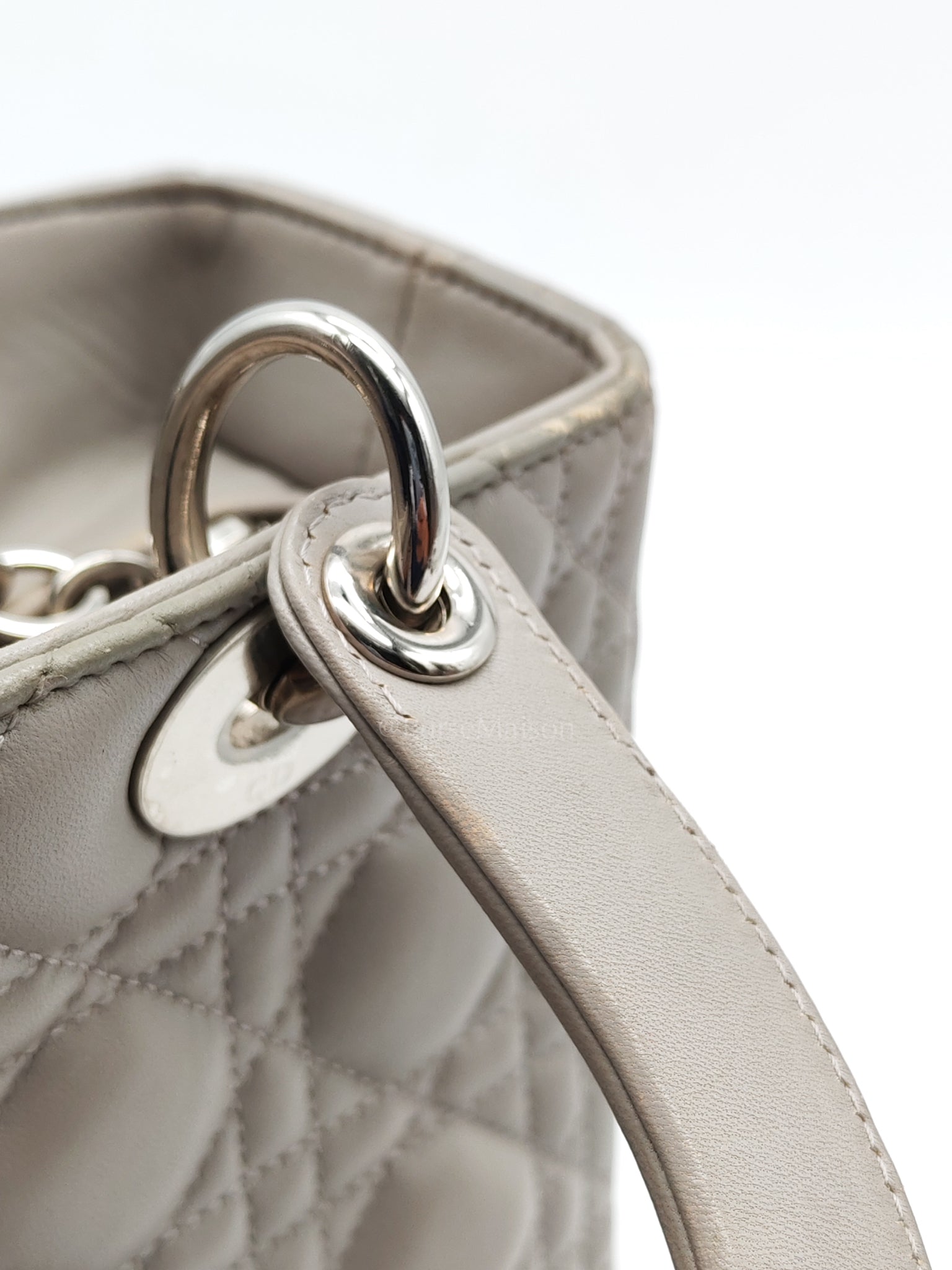 Lady Dior Vintage Medium in Gray Quilted Cannage Lambskin Leather & Silver Hardware | Purse Maison Luxury Bags Shop