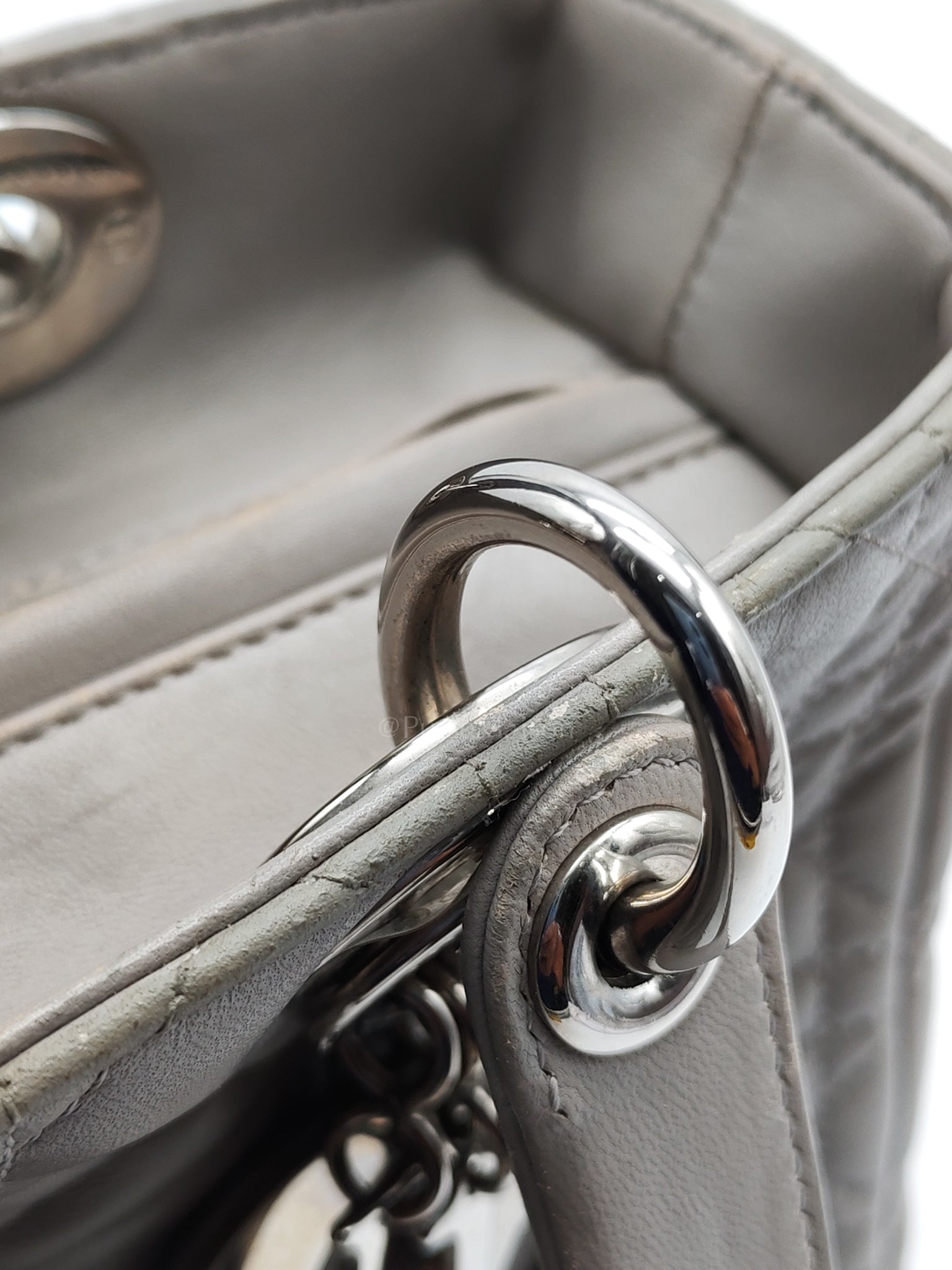 Lady Dior Vintage Medium in Gray Quilted Cannage Lambskin Leather & Silver Hardware | Purse Maison Luxury Bags Shop