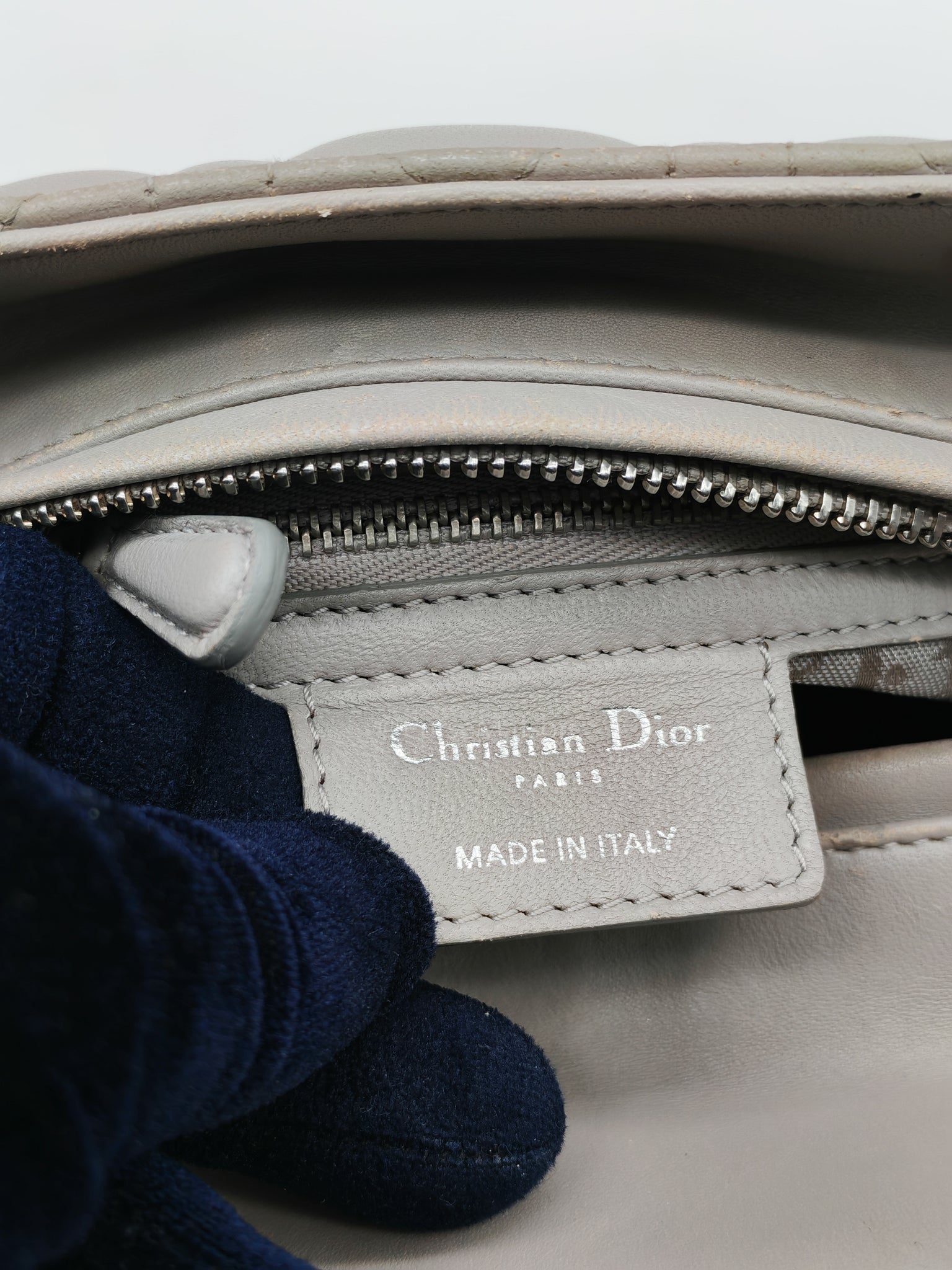 Lady Dior Vintage Medium in Gray Quilted Cannage Lambskin Leather & Silver Hardware | Purse Maison Luxury Bags Shop