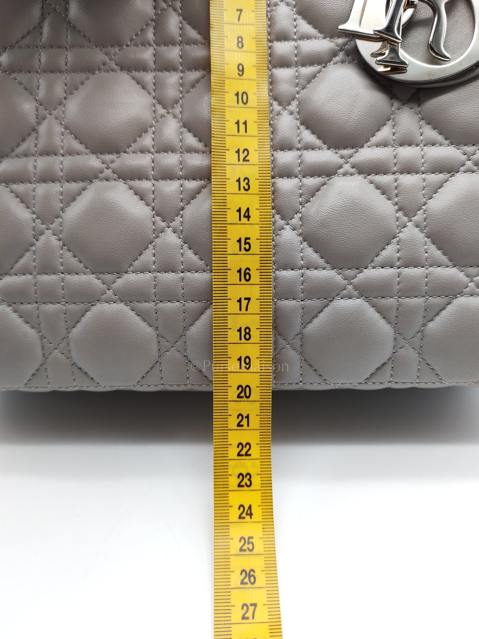Lady Dior Vintage Medium in Gray Quilted Cannage Lambskin Leather & Silver Hardware | Purse Maison Luxury Bags Shop