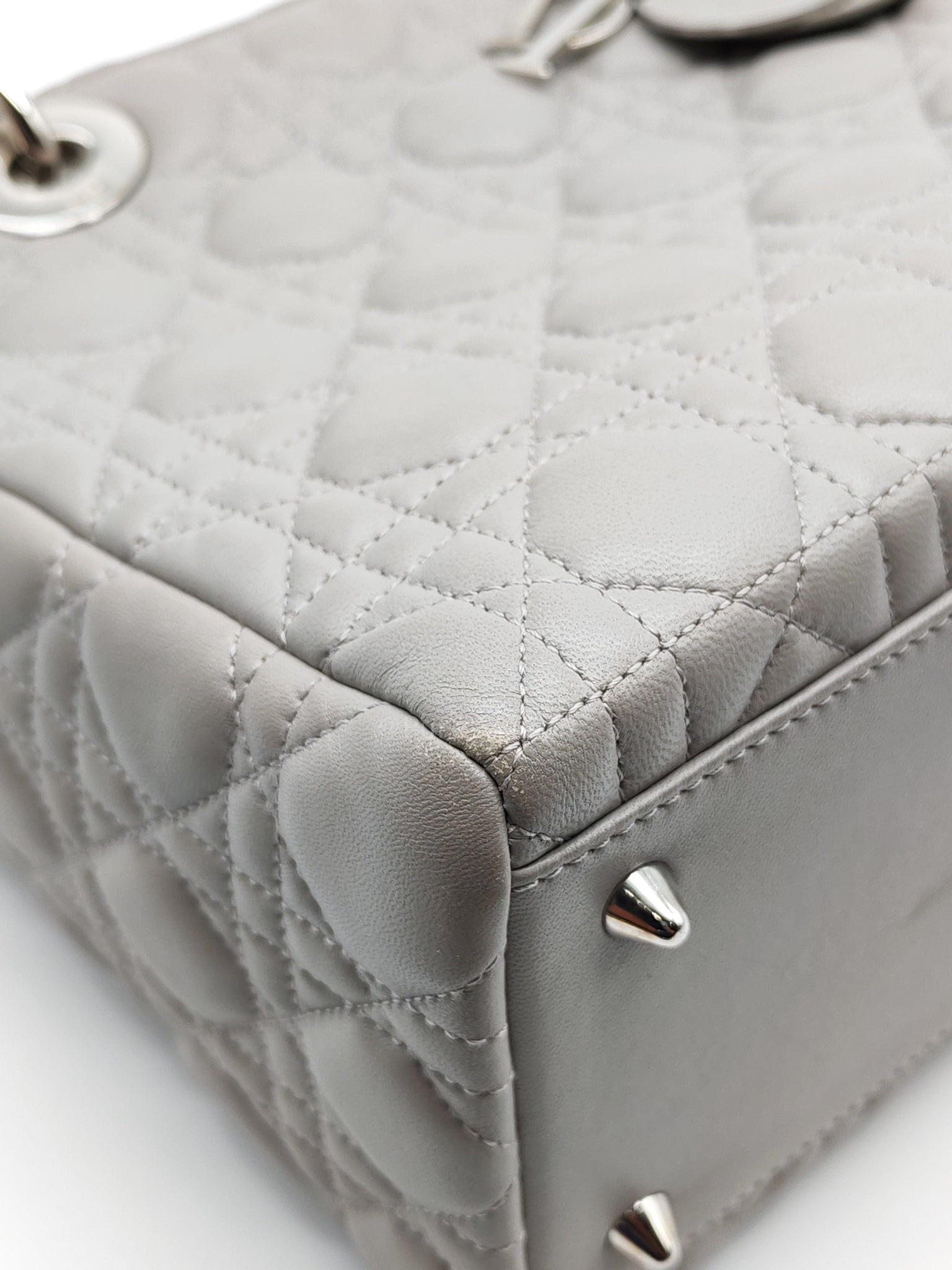 Lady Dior Vintage Medium in Gray Quilted Cannage Lambskin Leather & Silver Hardware | Purse Maison Luxury Bags Shop