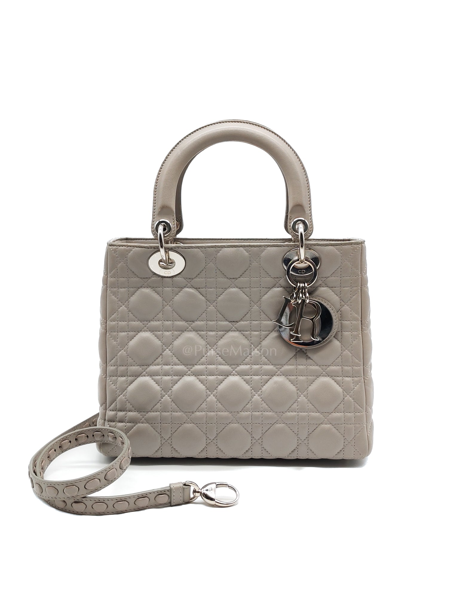 Lady Dior Vintage Medium in Gray Quilted Cannage Lambskin Leather & Silver Hardware | Purse Maison Luxury Bags Shop