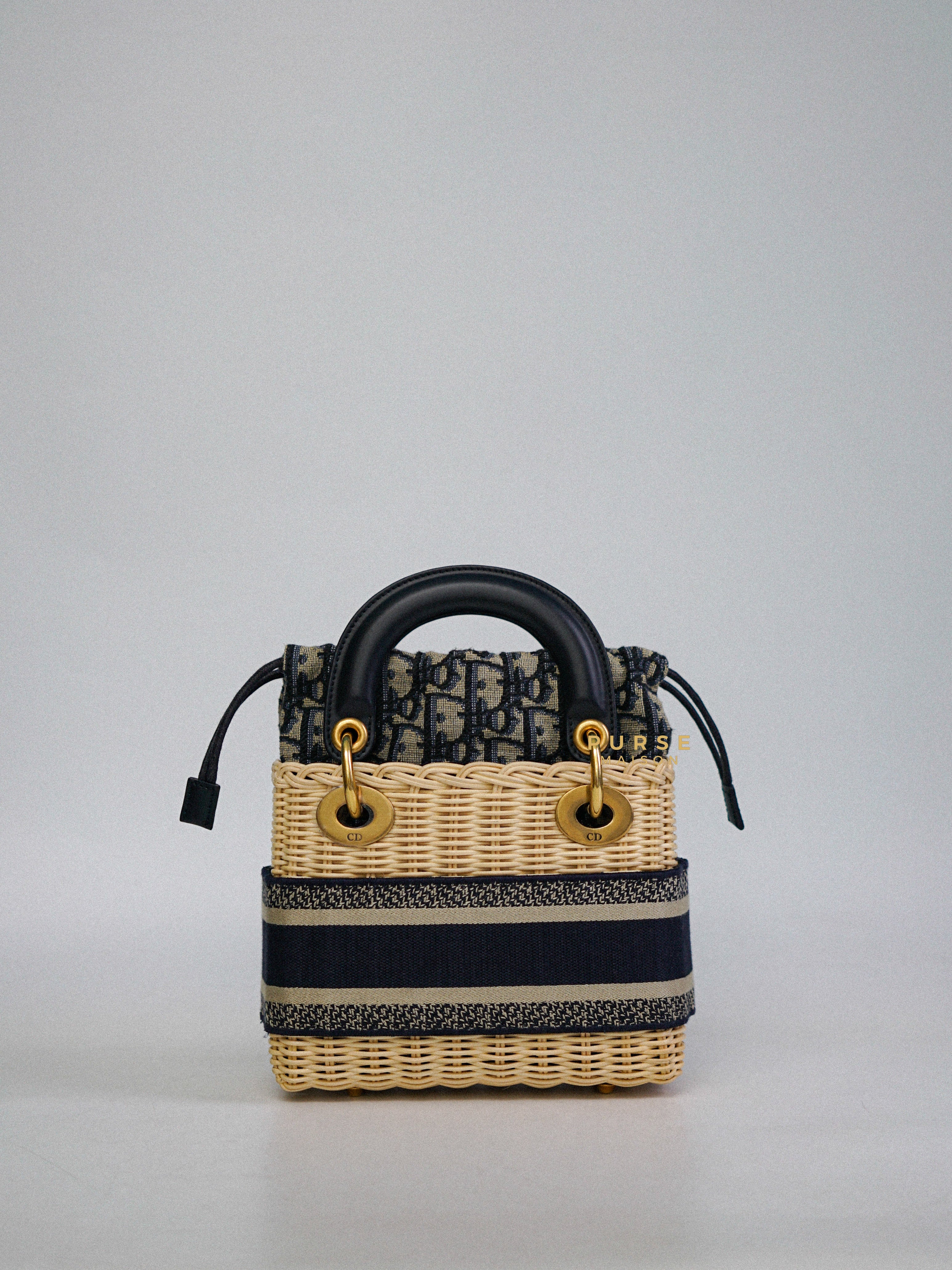 Christian Dior Lady Dior Bag Wicker and Oblique Canvas Mini | Purse Maison Luxury Bags Shop