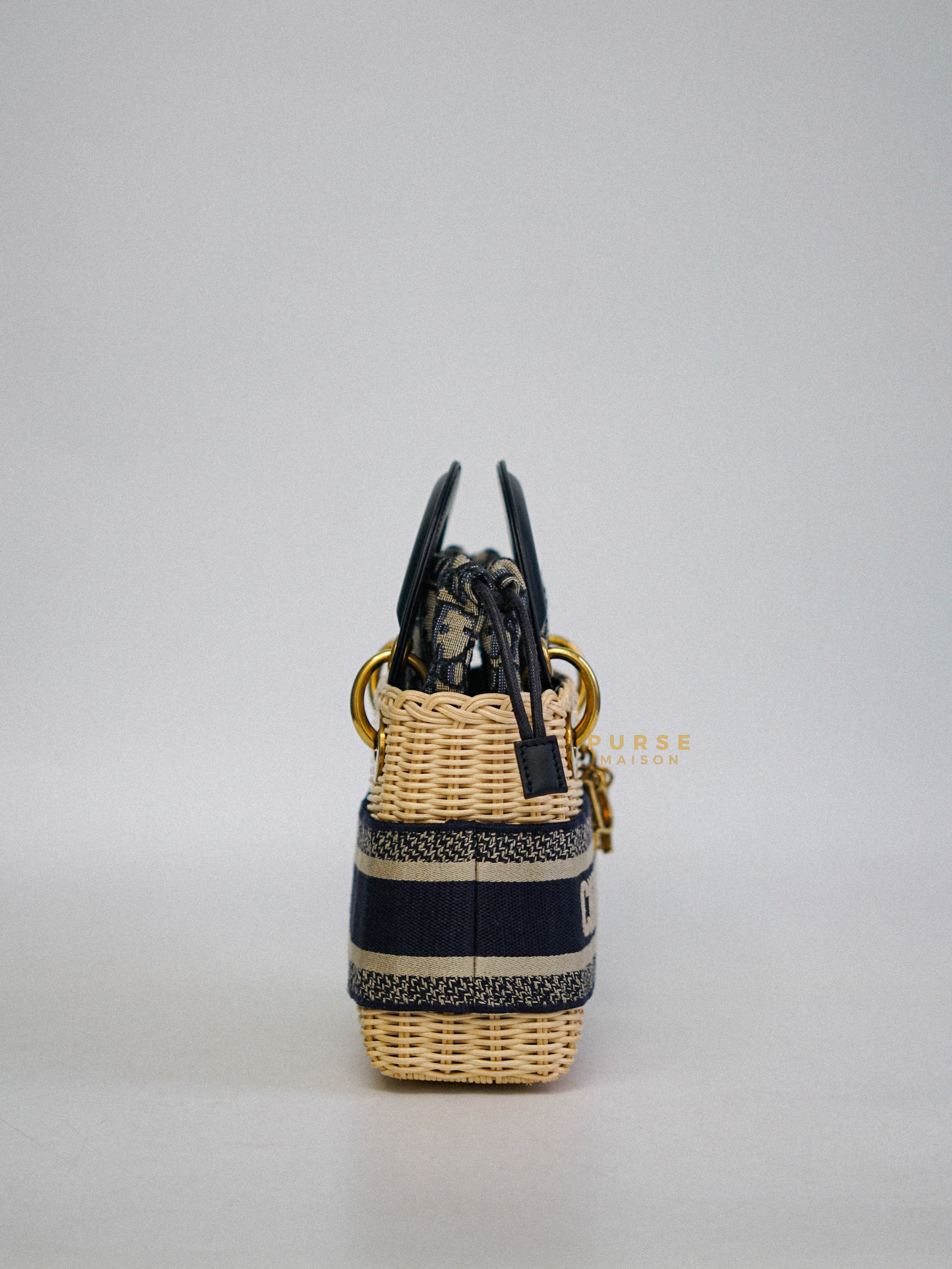 Christian Dior Lady Dior Bag Wicker and Oblique Canvas Mini | Purse Maison Luxury Bags Shop