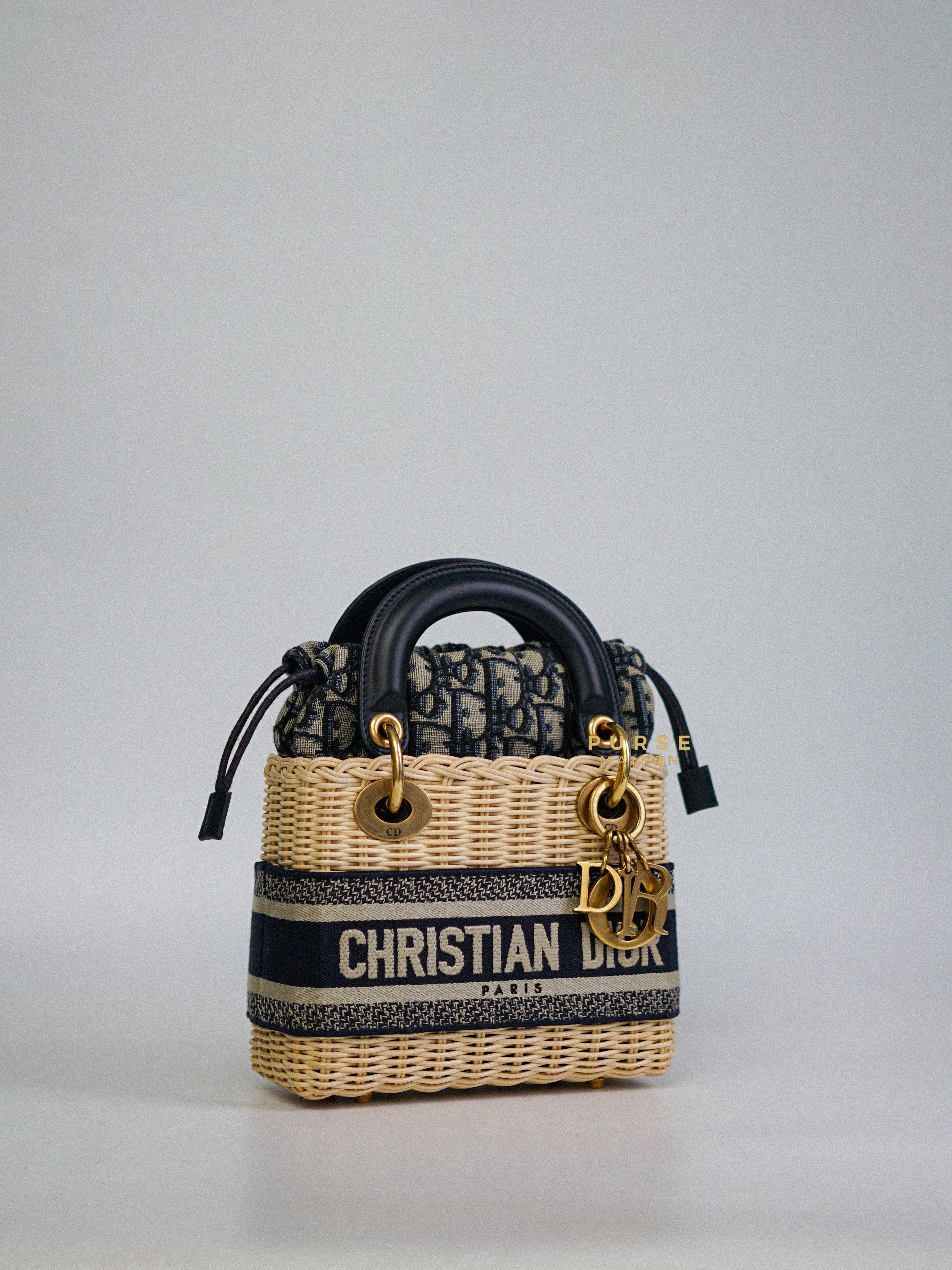 Christian Dior Lady Dior Bag Wicker and Oblique Canvas Mini | Purse Maison Luxury Bags Shop