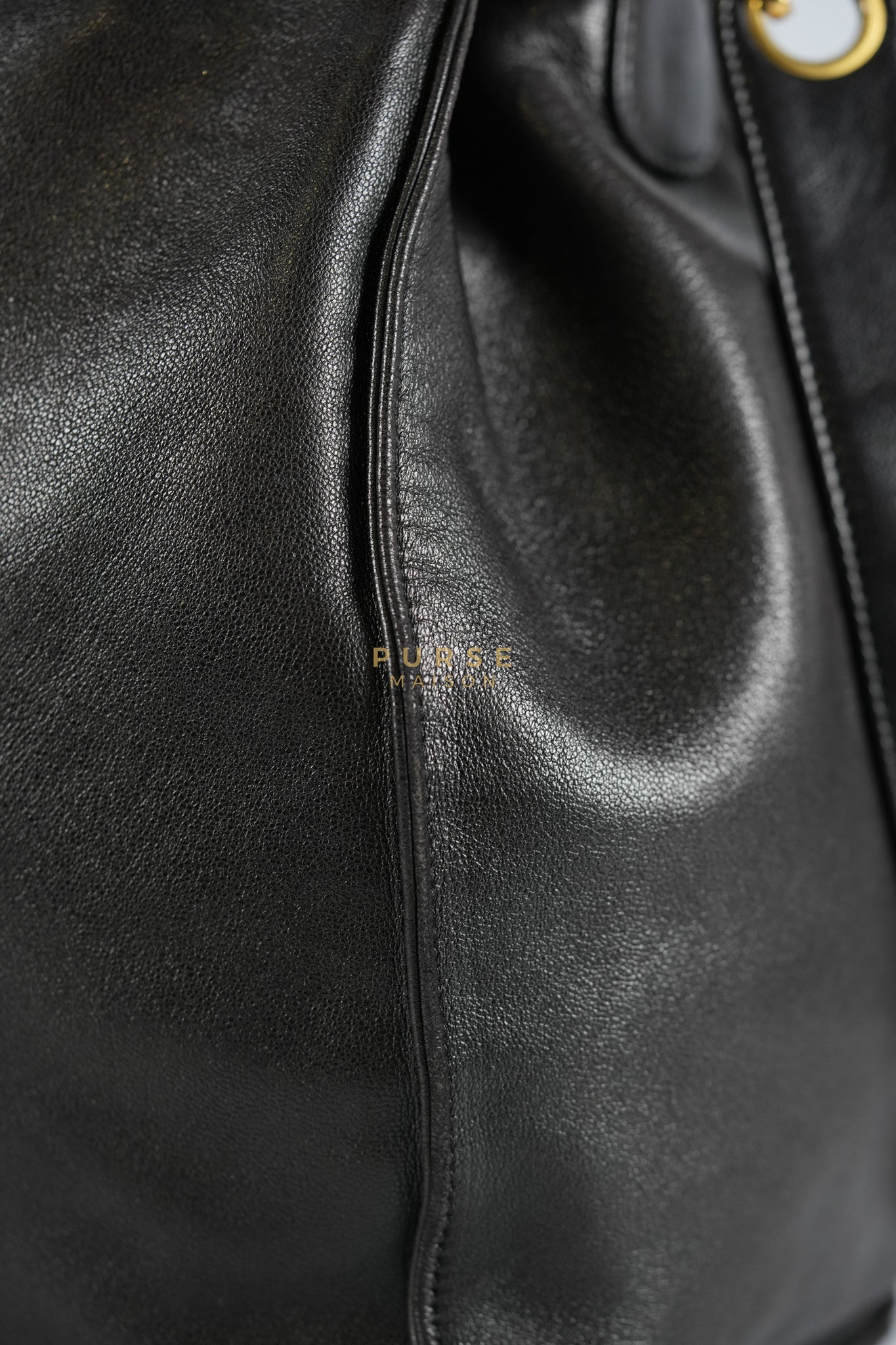 Lambskin CC Stitched Drawstring Bucket Bag in Gold Hardware Series 7 | Purse Maison Luxury Bags Shop