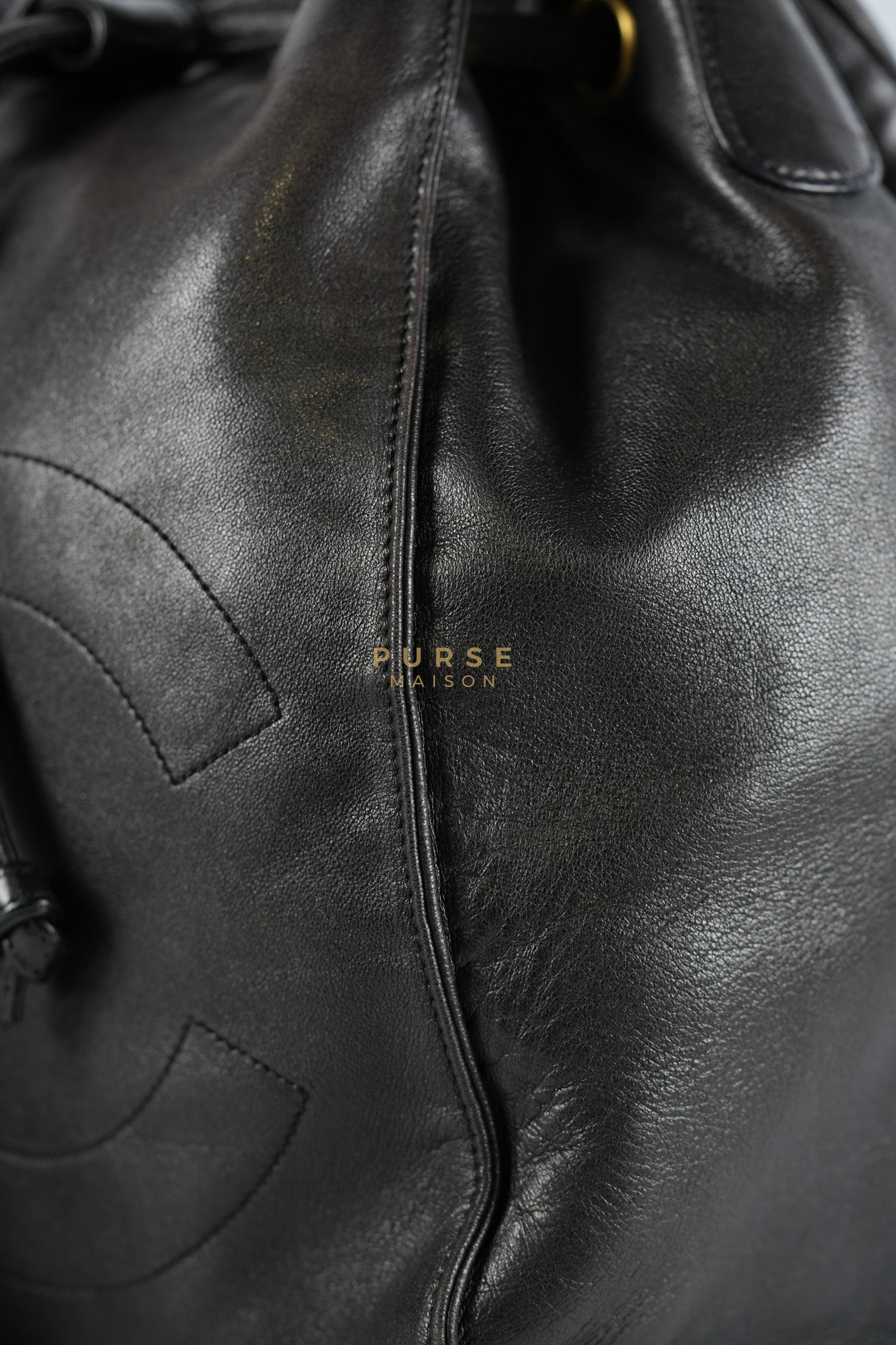 Lambskin CC Stitched Drawstring Bucket Bag in Gold Hardware Series 7 | Purse Maison Luxury Bags Shop