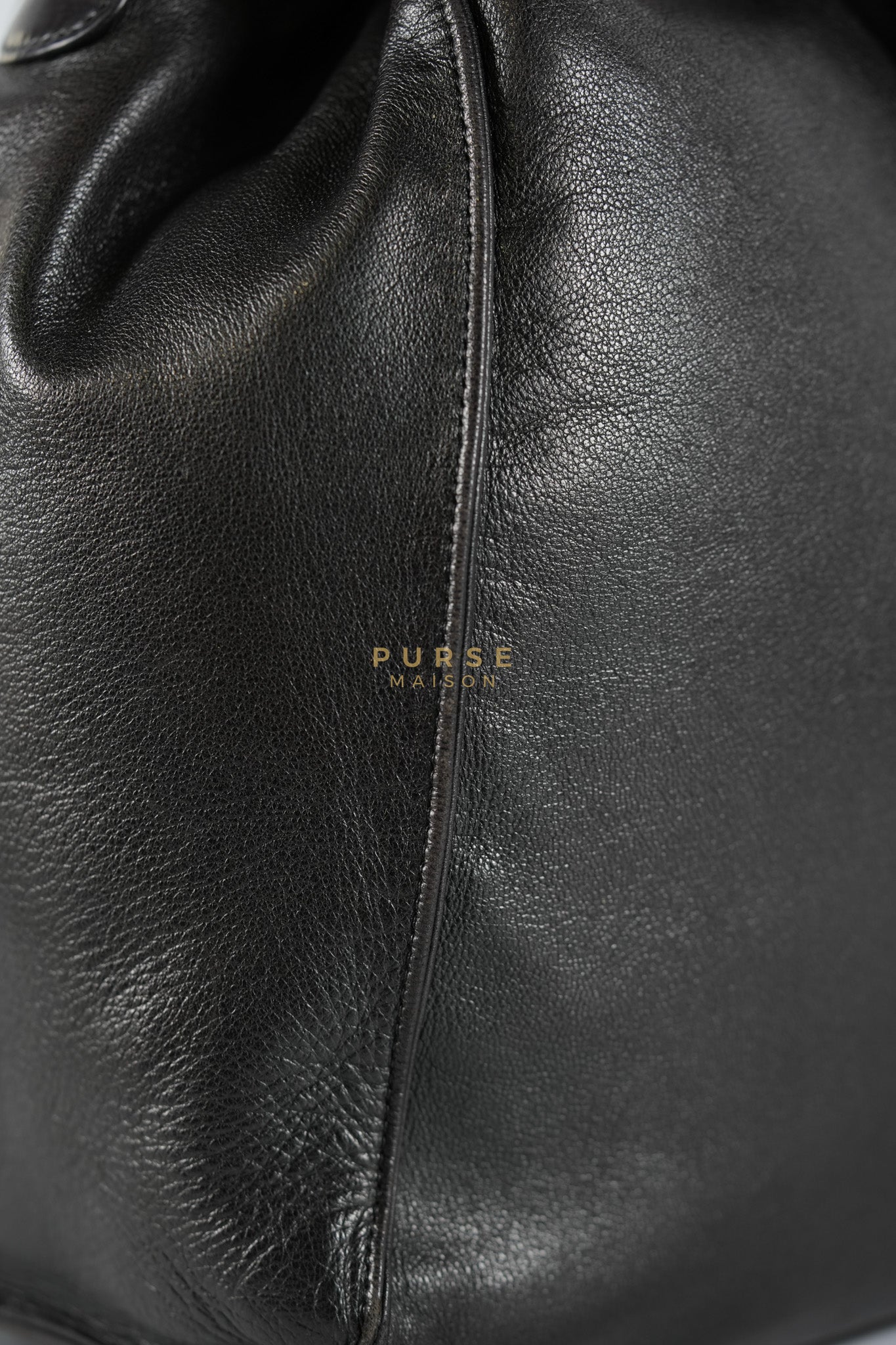 Lambskin CC Stitched Drawstring Bucket Bag in Gold Hardware Series 7 | Purse Maison Luxury Bags Shop