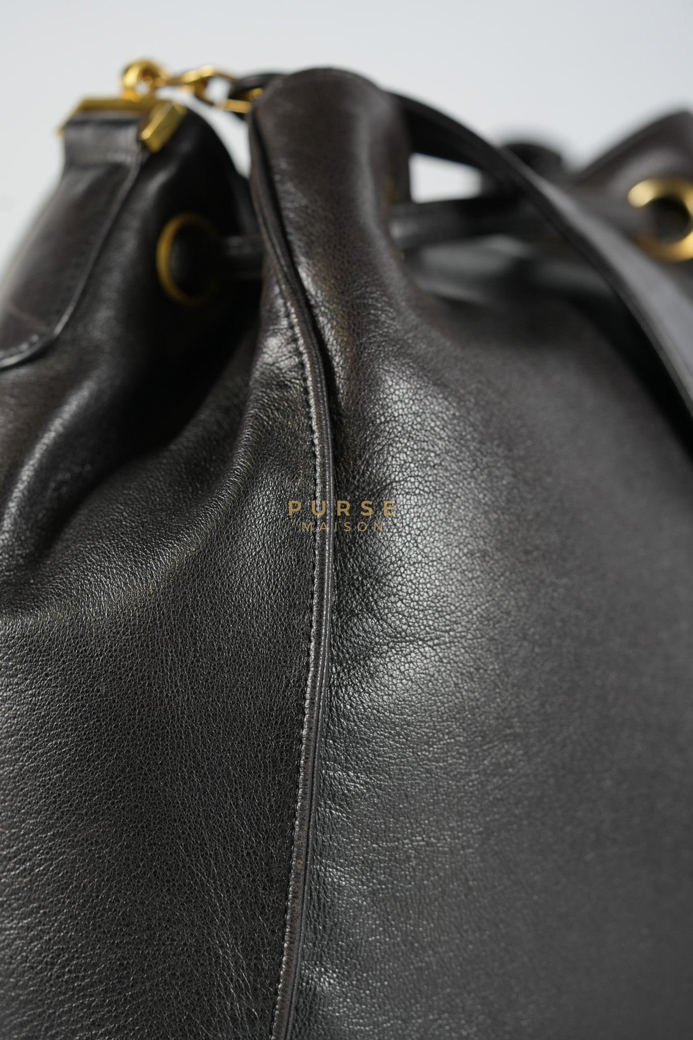 Lambskin CC Stitched Drawstring Bucket Bag in Gold Hardware Series 7 | Purse Maison Luxury Bags Shop