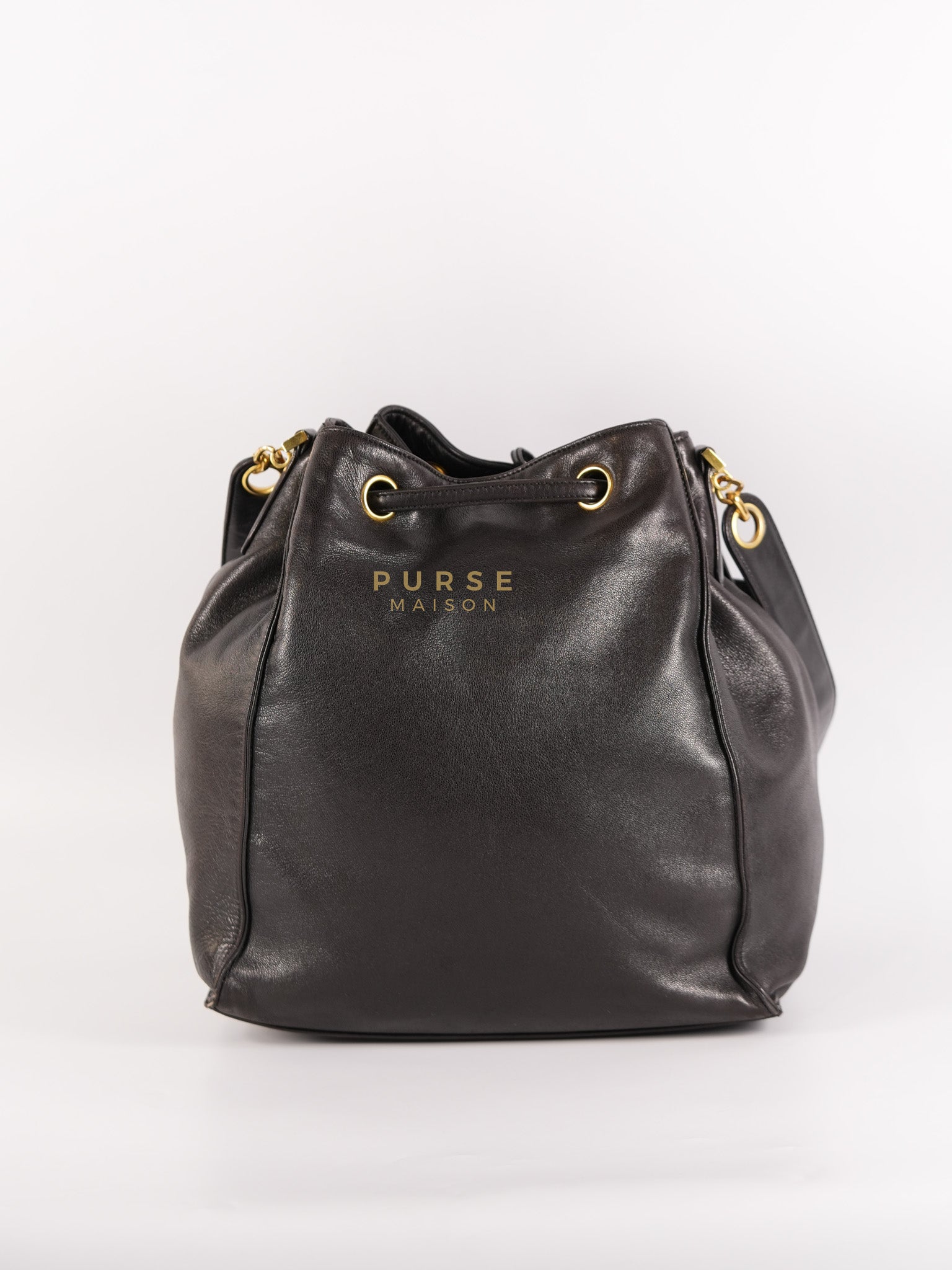 Lambskin CC Stitched Drawstring Bucket Bag in Gold Hardware Series 7 | Purse Maison Luxury Bags Shop