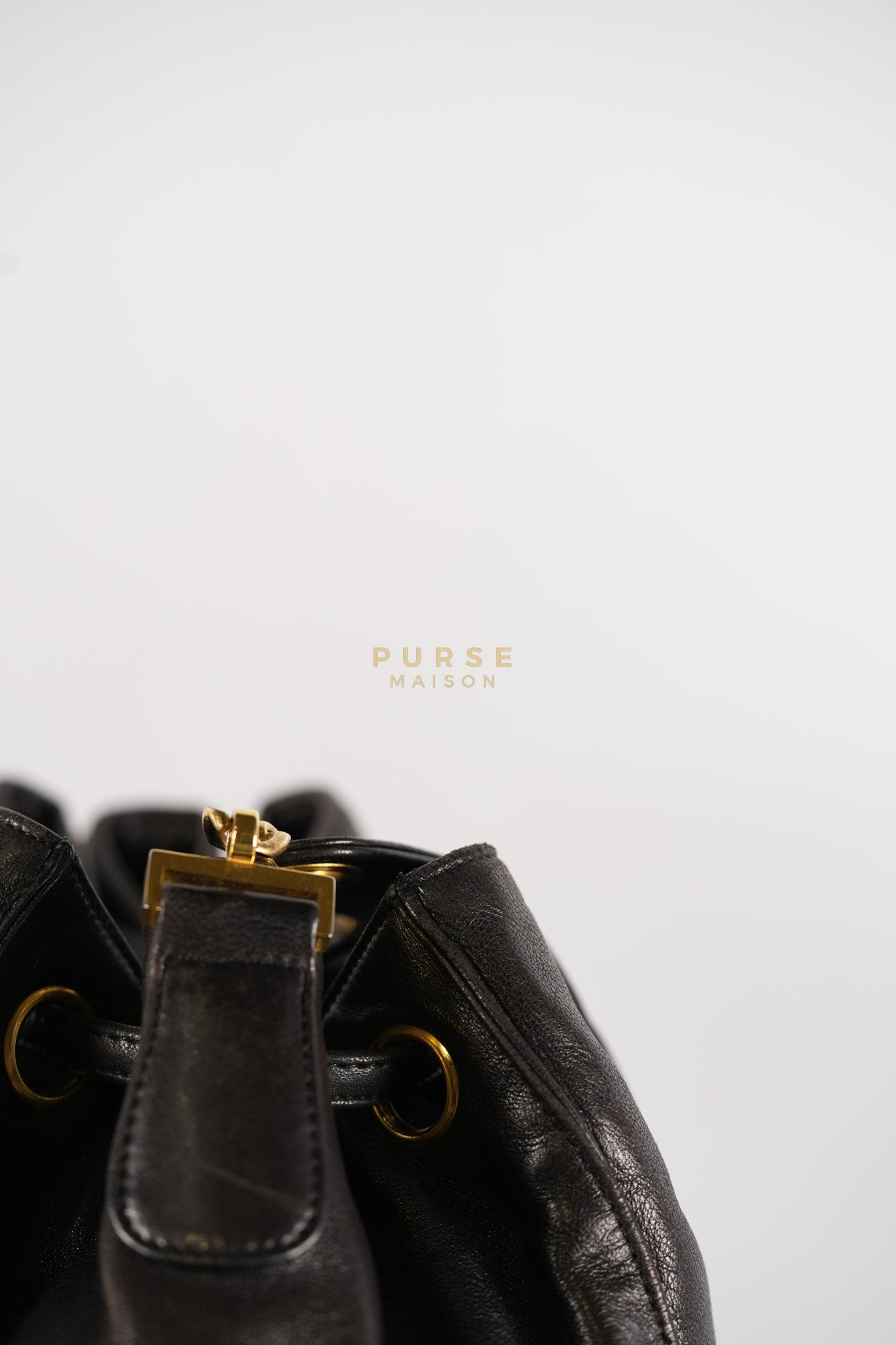 Lambskin CC Stitched Drawstring Bucket Bag in Gold Hardware Series 7 | Purse Maison Luxury Bags Shop