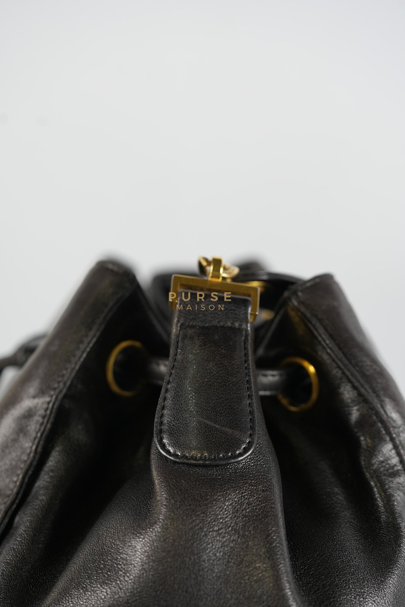 Lambskin CC Stitched Drawstring Bucket Bag in Gold Hardware Series 7 | Purse Maison Luxury Bags Shop
