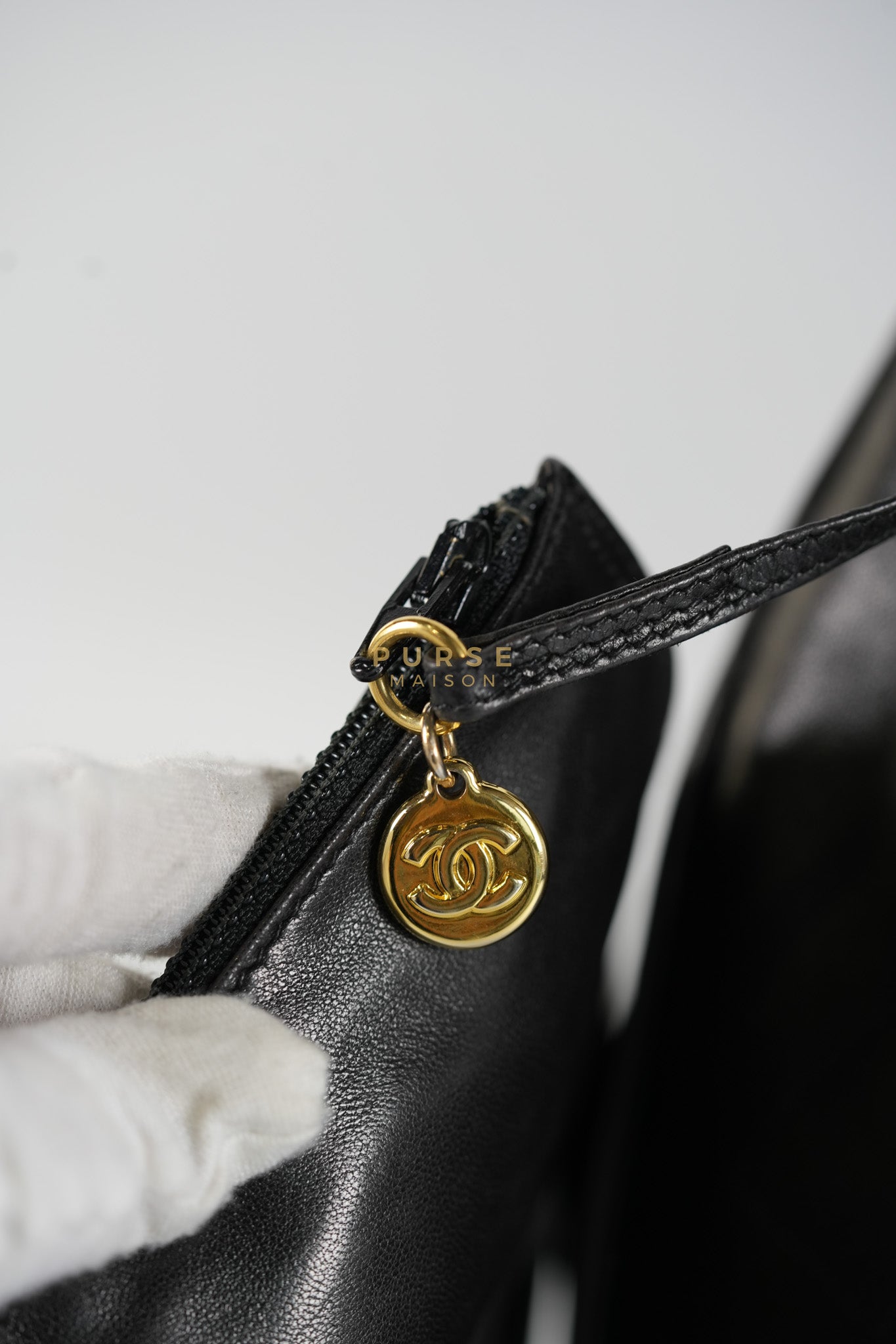 Lambskin CC Stitched Drawstring Bucket Bag in Gold Hardware Series 7 | Purse Maison Luxury Bags Shop