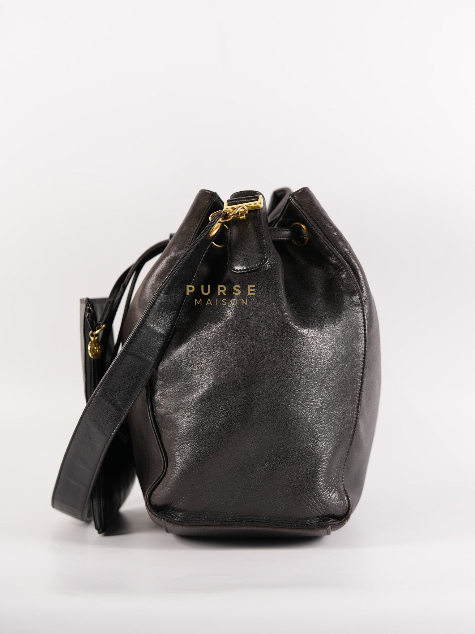 Lambskin CC Stitched Drawstring Bucket Bag in Gold Hardware Series 7 | Purse Maison Luxury Bags Shop