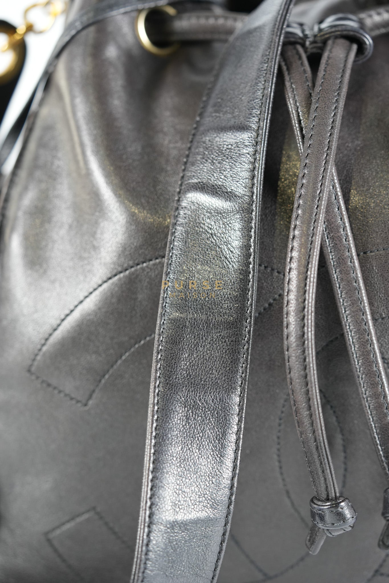 Lambskin CC Stitched Drawstring Bucket Bag in Gold Hardware Series 7 | Purse Maison Luxury Bags Shop