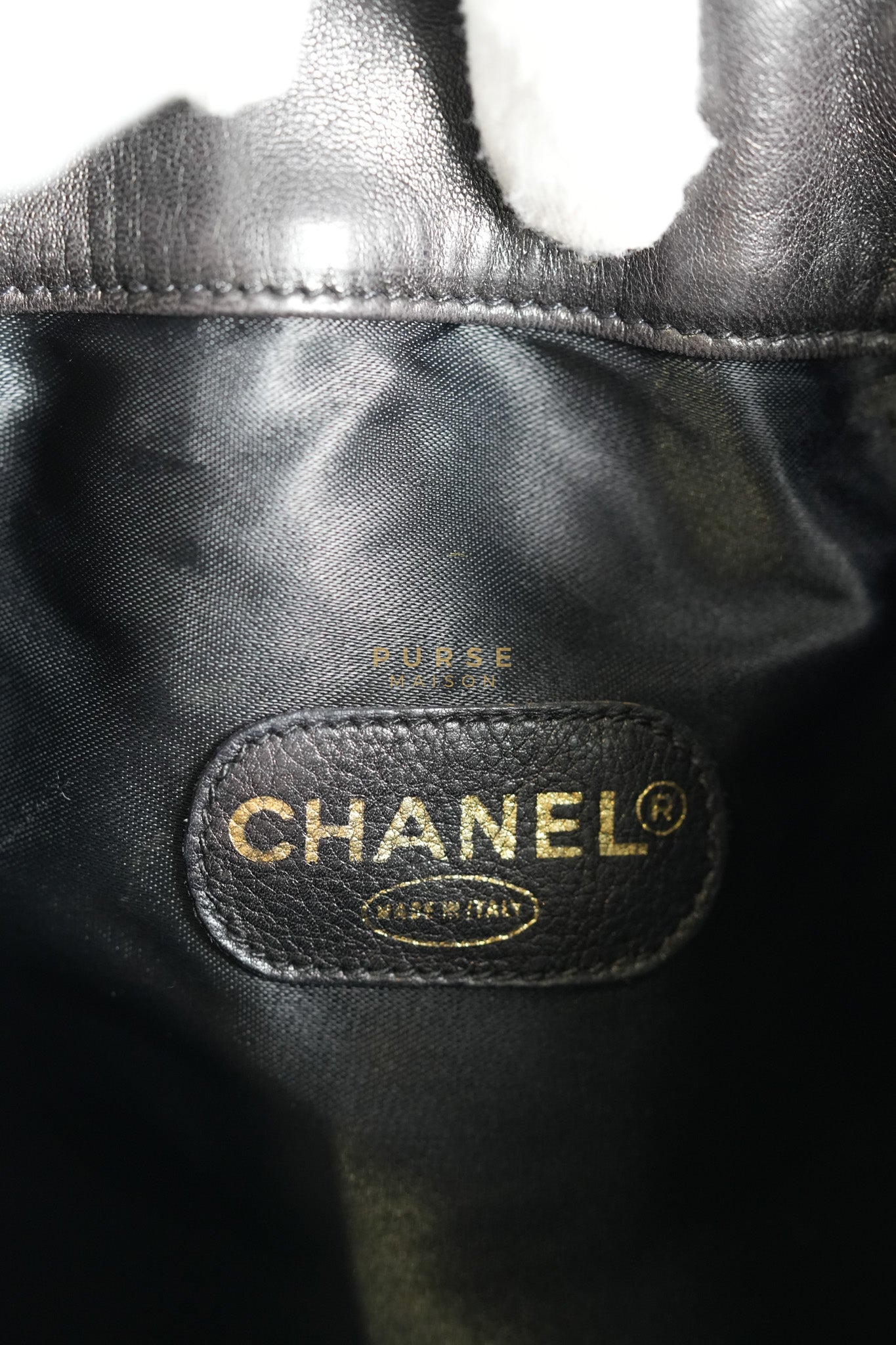 Lambskin CC Stitched Drawstring Bucket Bag in Gold Hardware Series 7 | Purse Maison Luxury Bags Shop