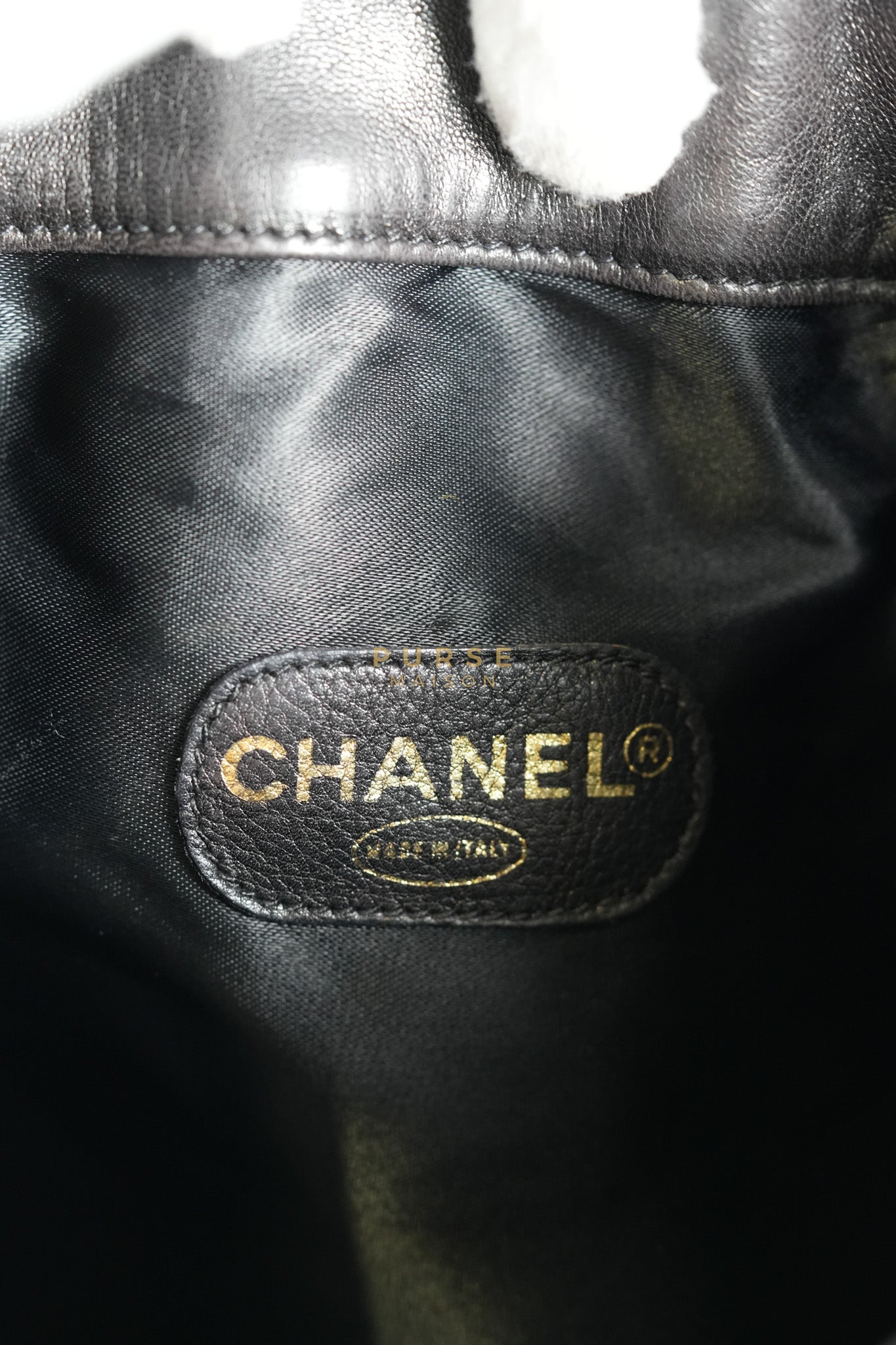 Lambskin CC Stitched Drawstring Bucket Bag in Gold Hardware Series 7 | Purse Maison Luxury Bags Shop