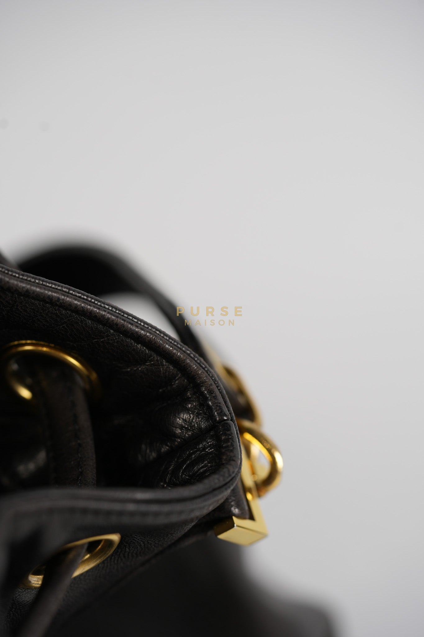 Lambskin CC Stitched Drawstring Bucket Bag in Gold Hardware Series 7 | Purse Maison Luxury Bags Shop