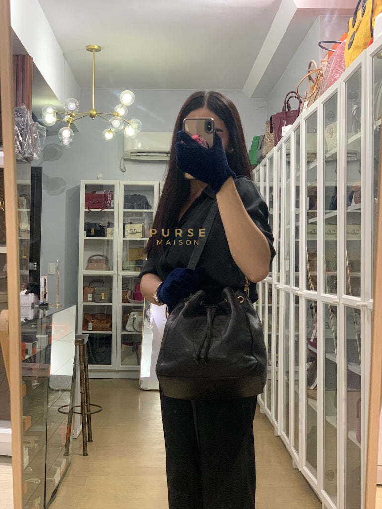 Lambskin CC Stitched Drawstring Bucket Bag in Gold Hardware Series 7 | Purse Maison Luxury Bags Shop