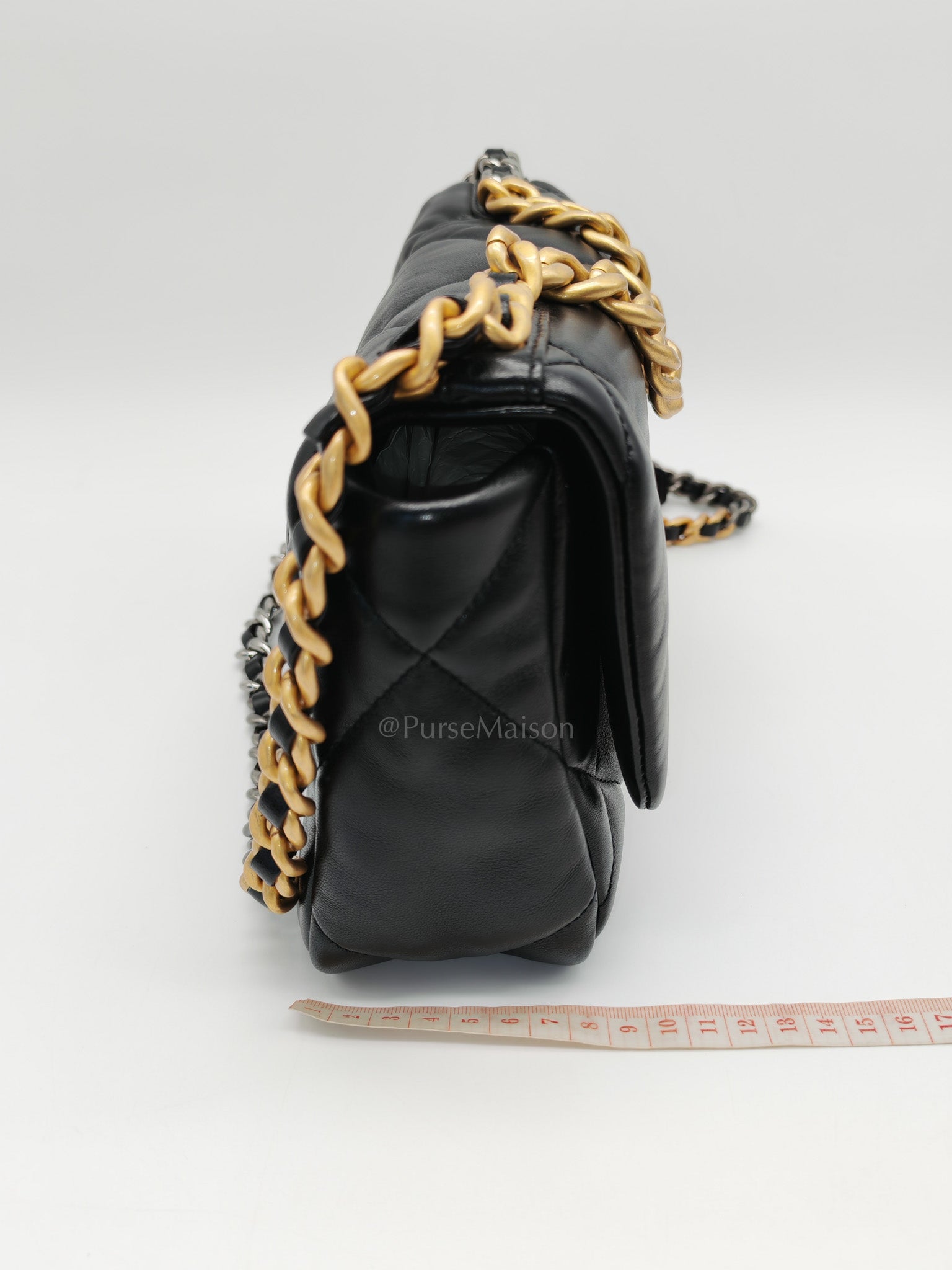 19 Small in Black Quilted Shiny Lambskin & Mix Hardware Microchip