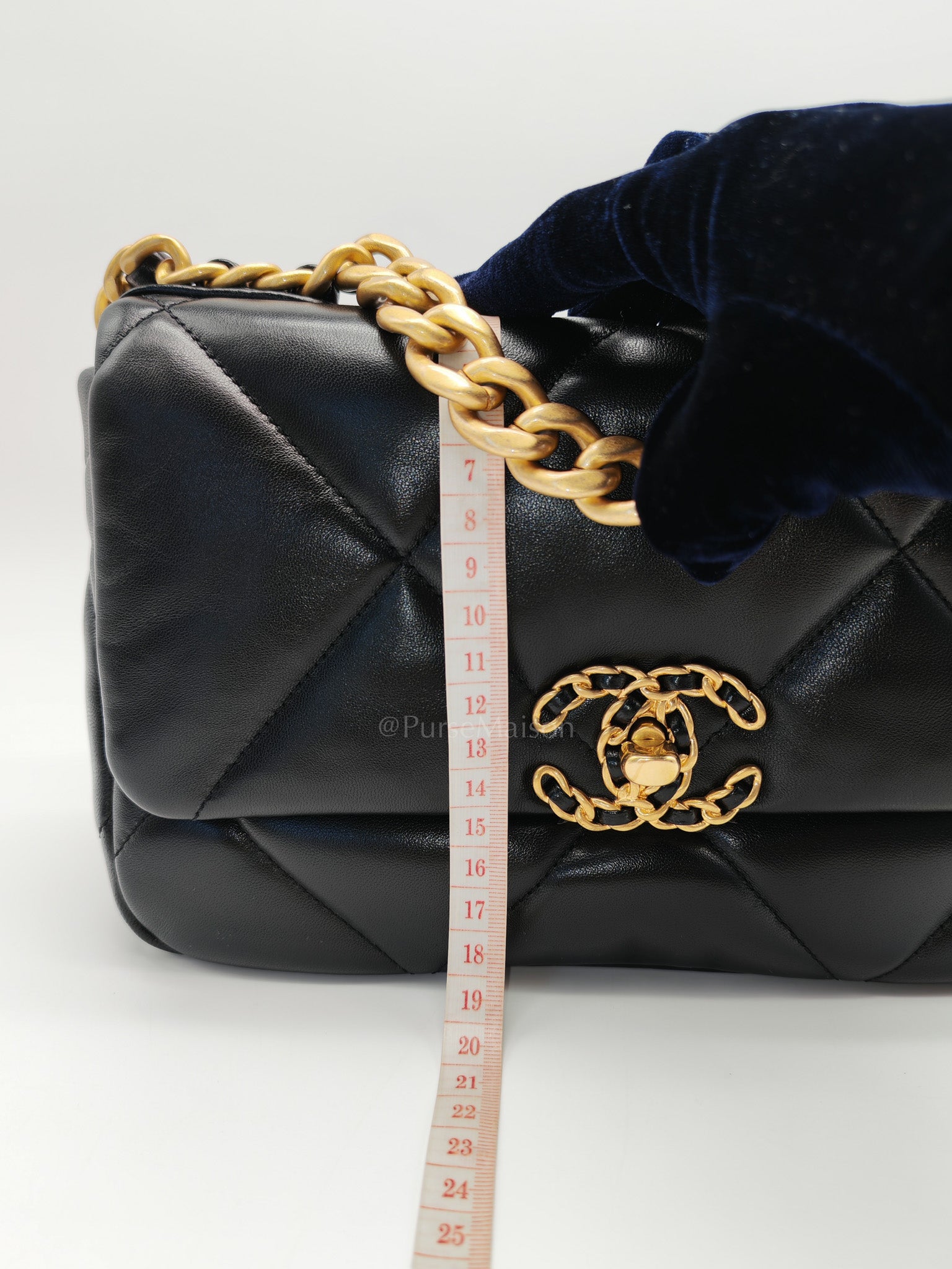 19 Small in Black Quilted Shiny Lambskin & Mix Hardware Microchip