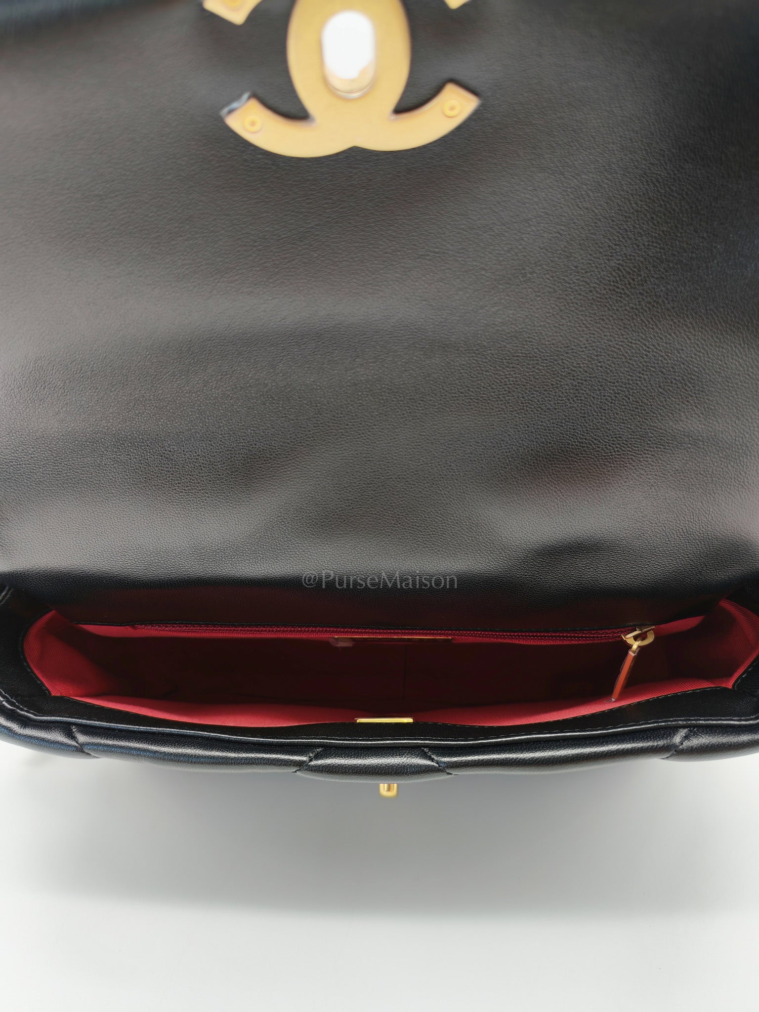19 Small in Black Quilted Shiny Lambskin & Mix Hardware Microchip