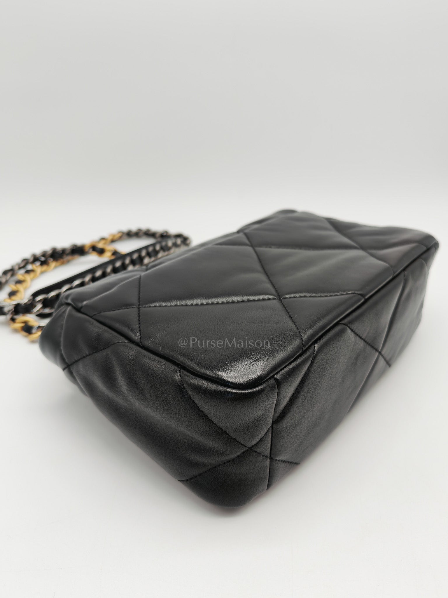 19 Small in Black Quilted Shiny Lambskin & Mix Hardware Microchip