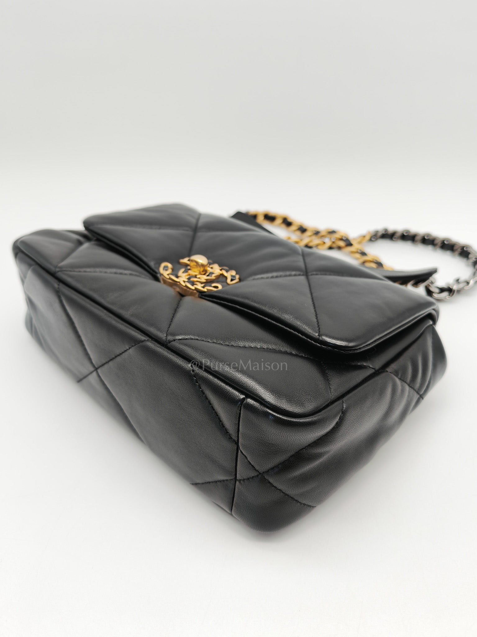 19 Small in Black Quilted Shiny Lambskin & Mix Hardware Microchip