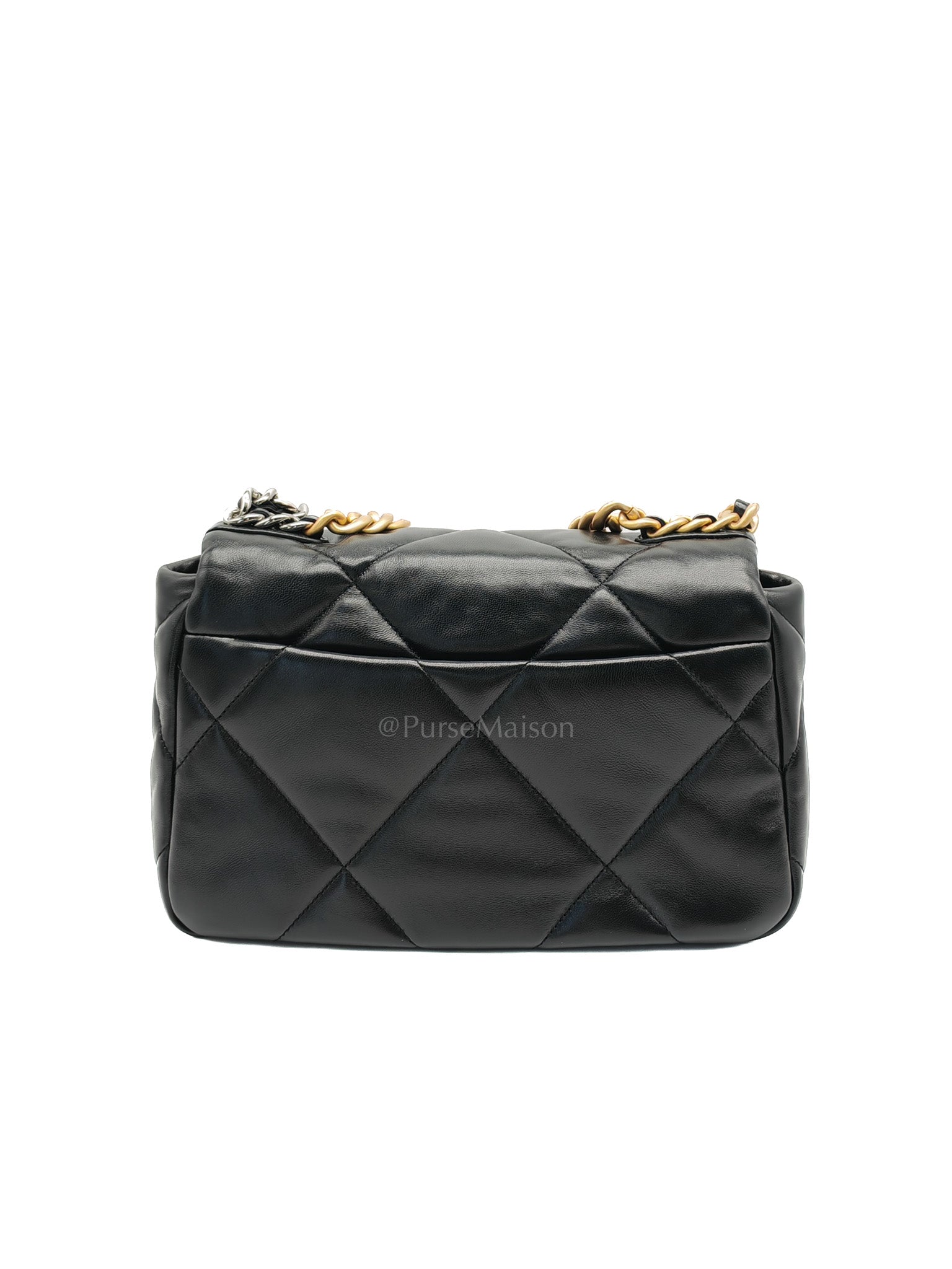 19 Small in Black Quilted Shiny Lambskin & Mix Hardware Microchip
