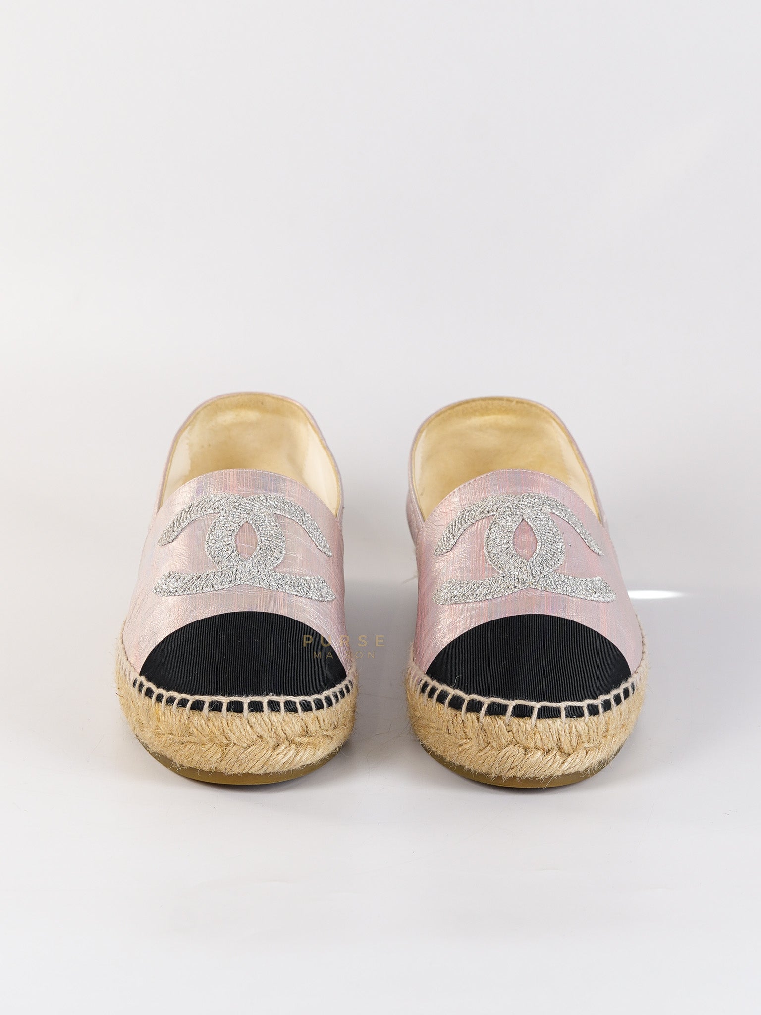 Laminated Lambskin Pink Grosgrain Embroidered CC Espadrilles Size 39 EU (24.5cm) | Purse Maison Luxury Bags Shop