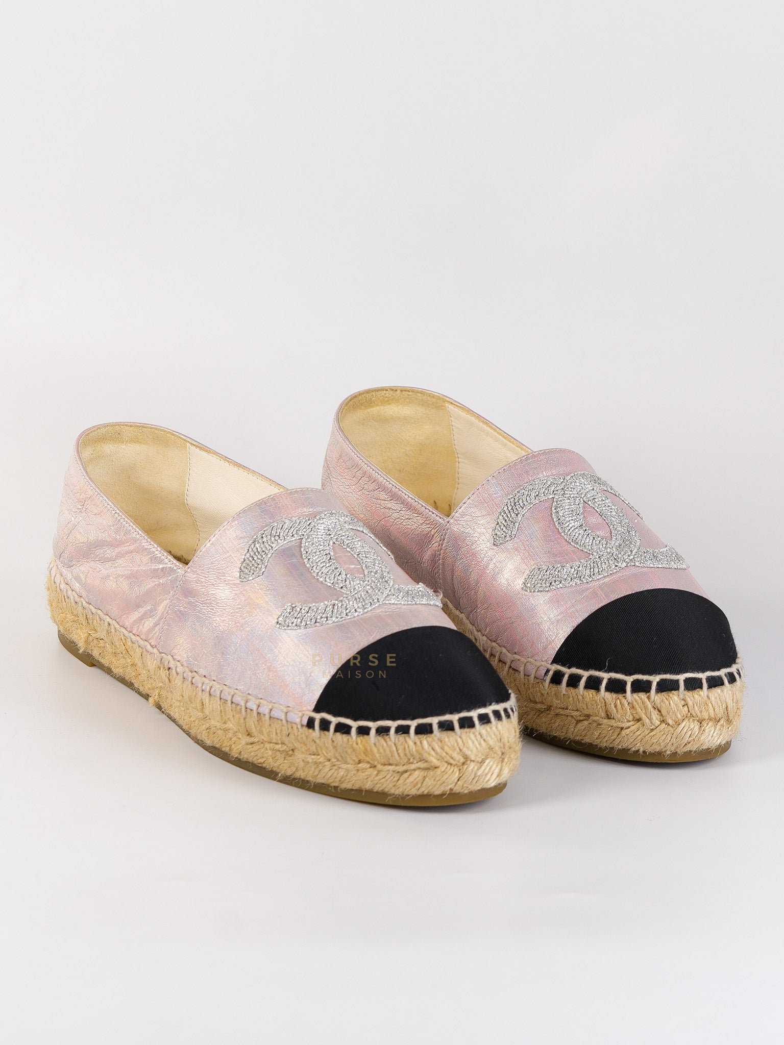 Laminated Lambskin Pink Grosgrain Embroidered CC Espadrilles Size 39 EU (24.5cm) | Purse Maison Luxury Bags Shop