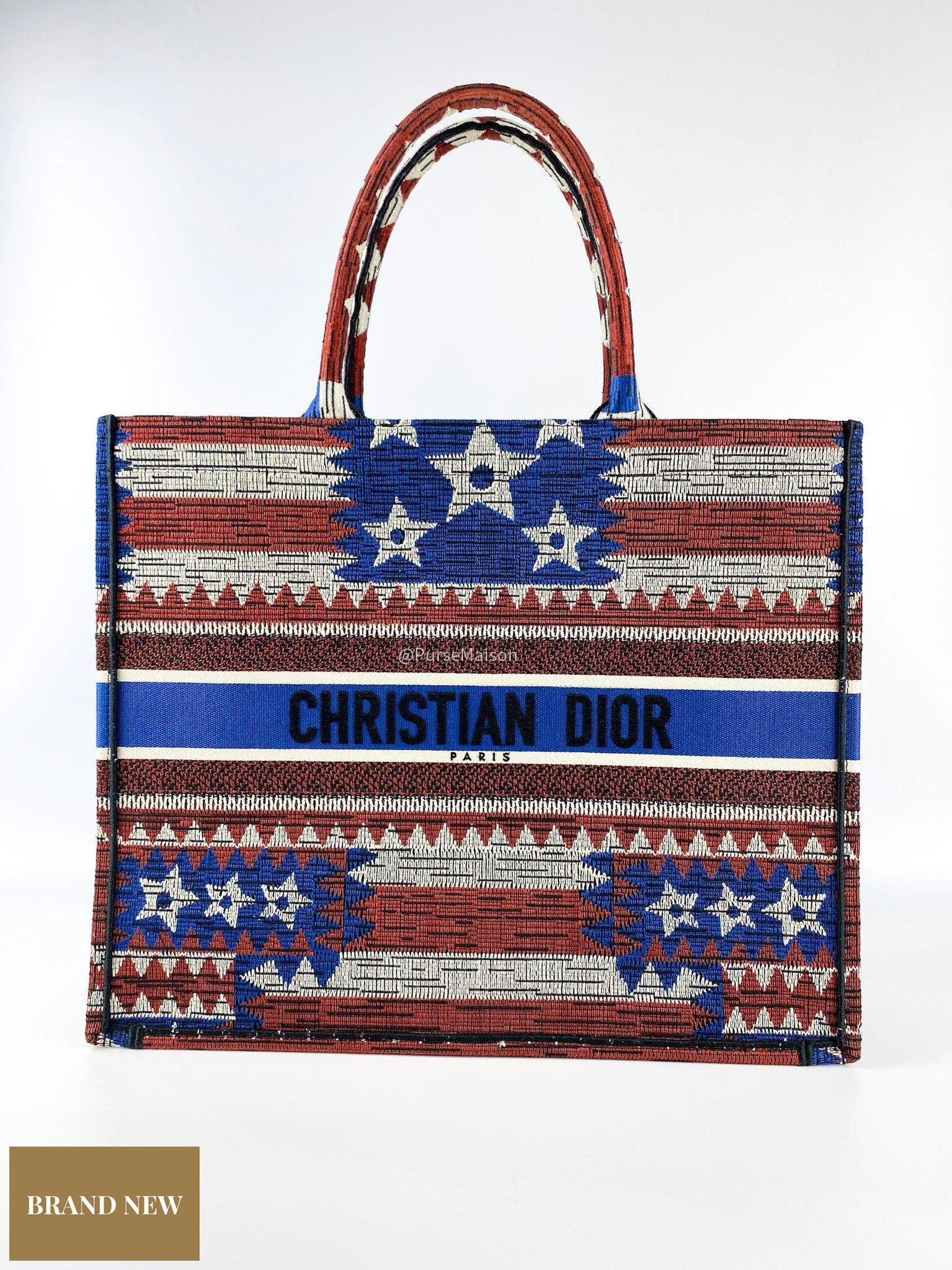 Christian Dior Large Book Tote Red, White, and Blue American Flag Canvas
