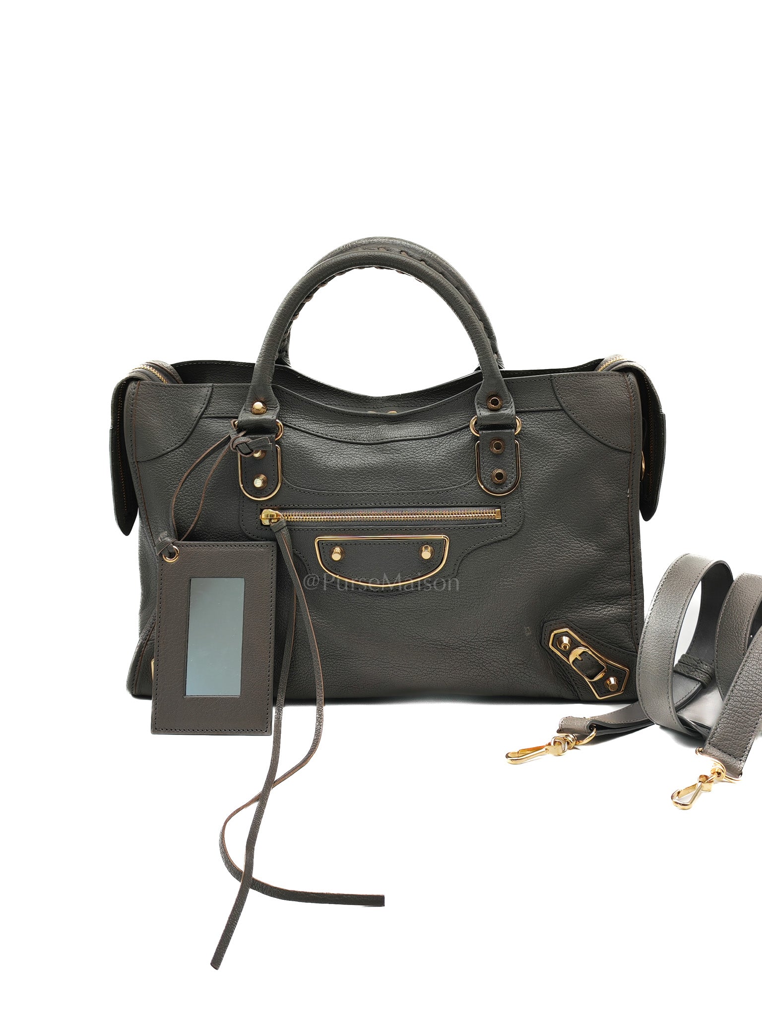 Metallic Edge City Bag in Charcoal Grey