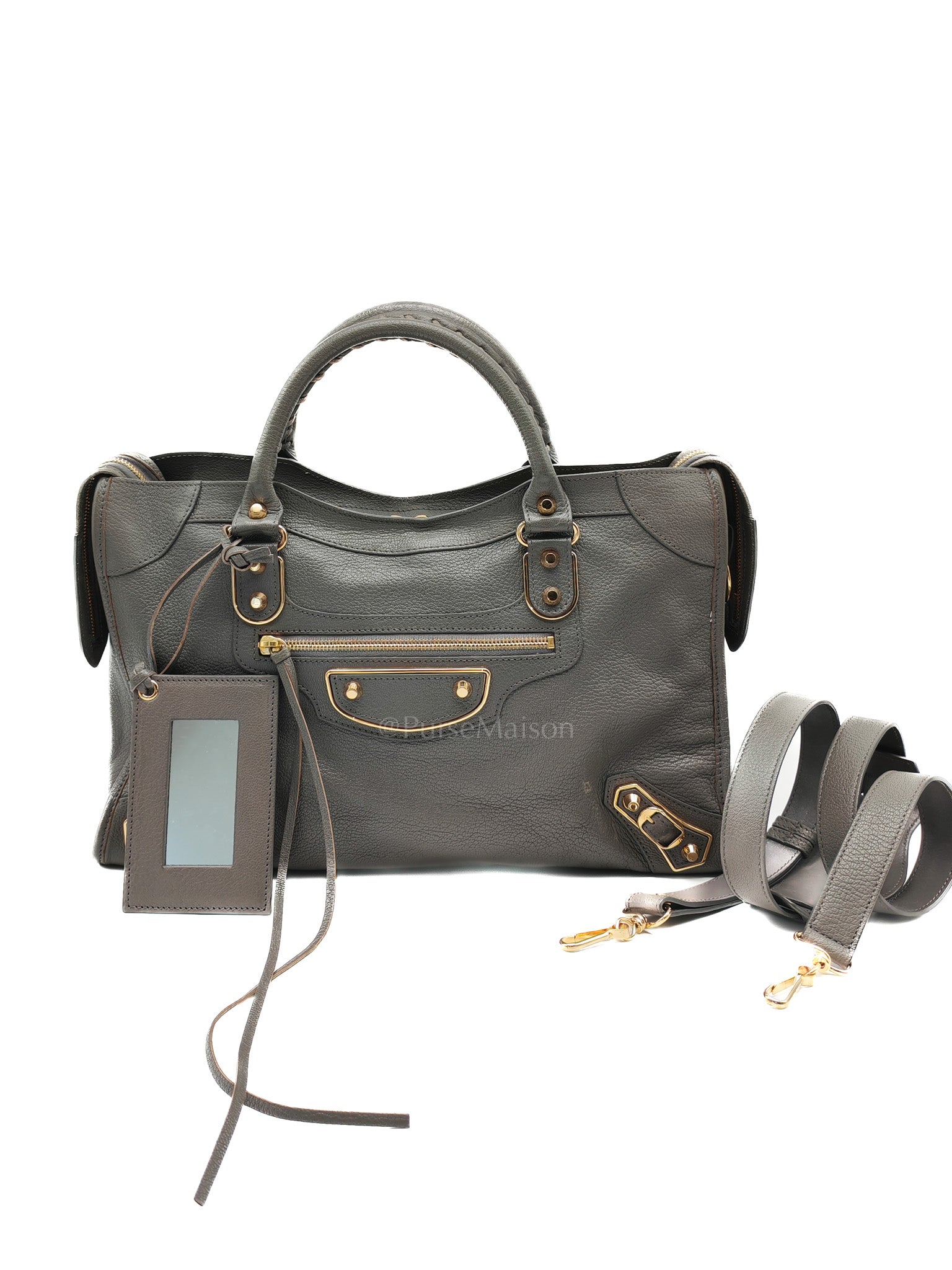 Metallic Edge City Bag in Charcoal Grey