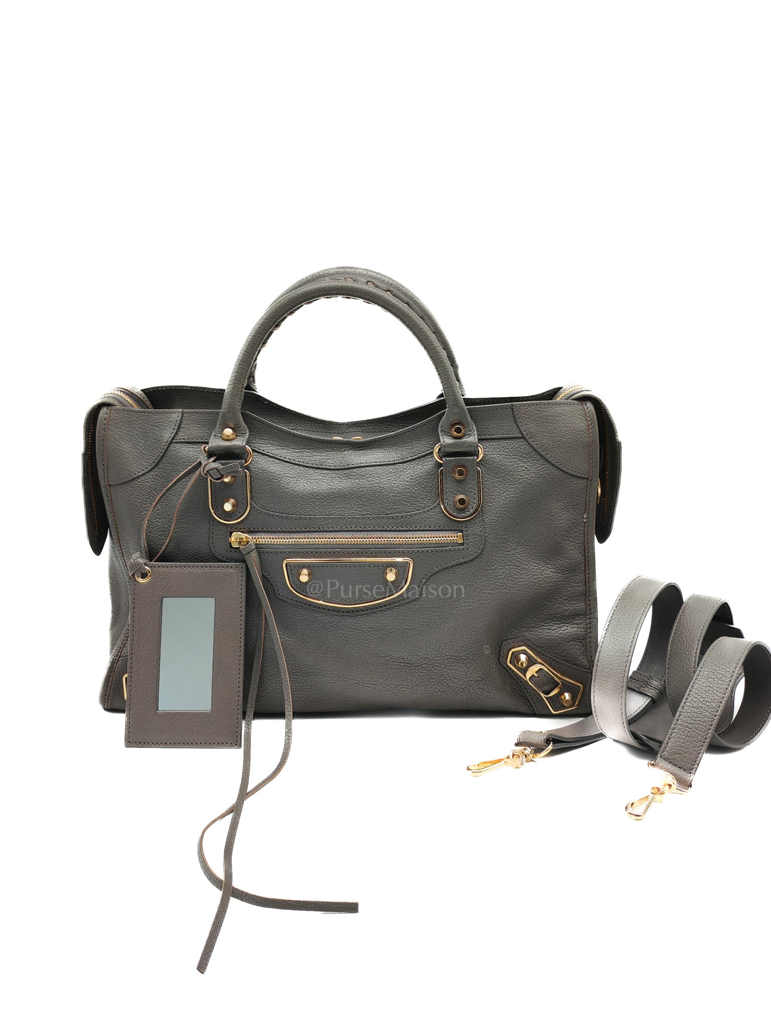 Metallic Edge City Bag in Charcoal Grey