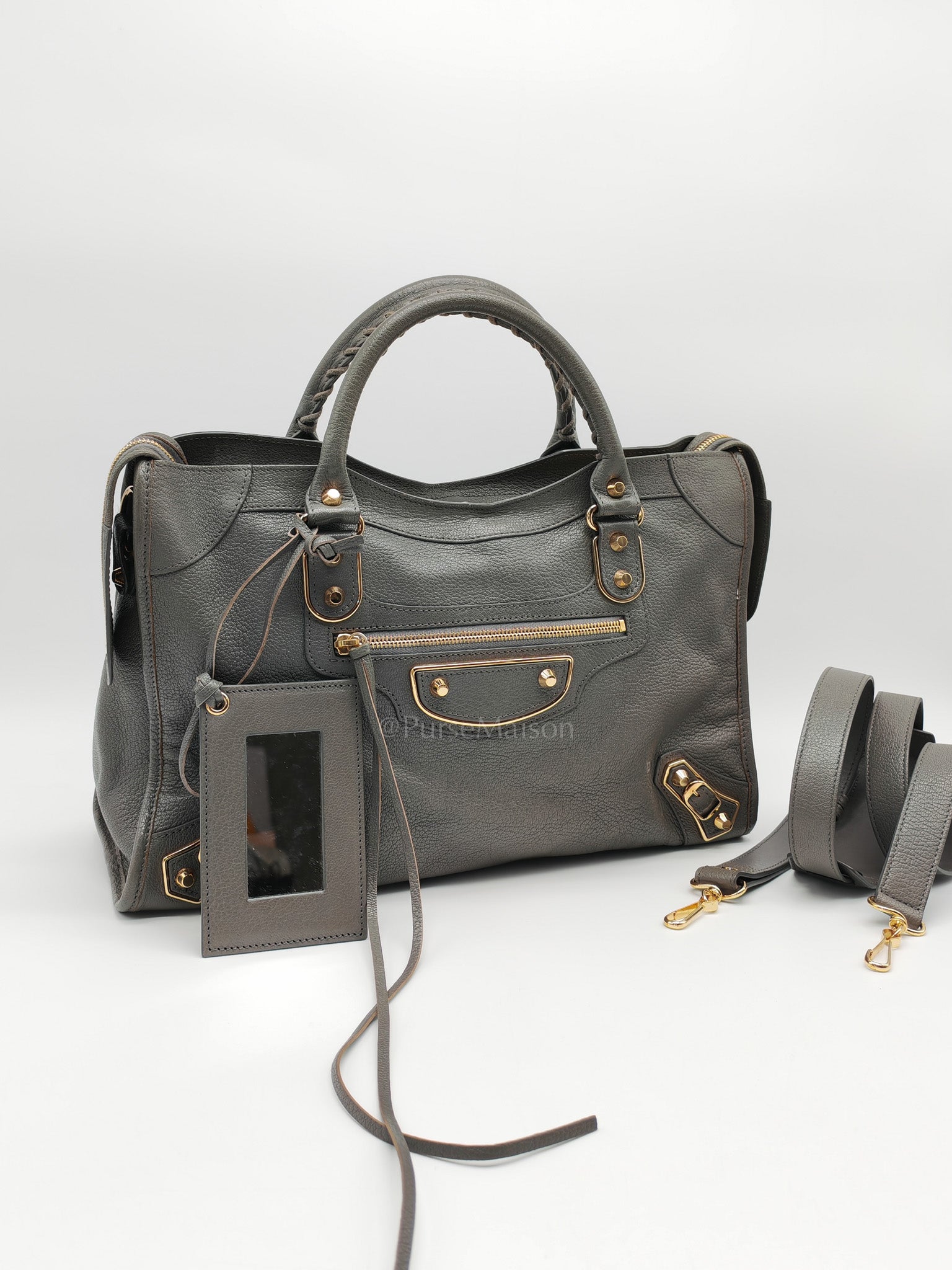 Metallic Edge City Bag in Charcoal Grey