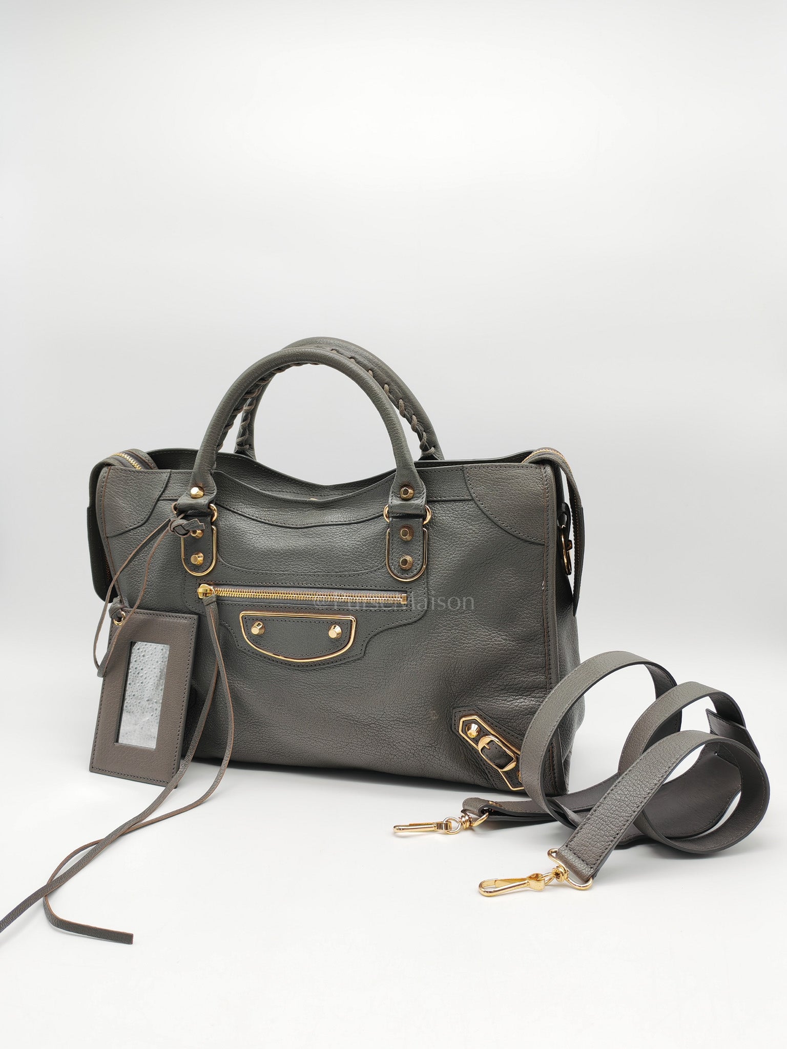 Metallic Edge City Bag in Charcoal Grey