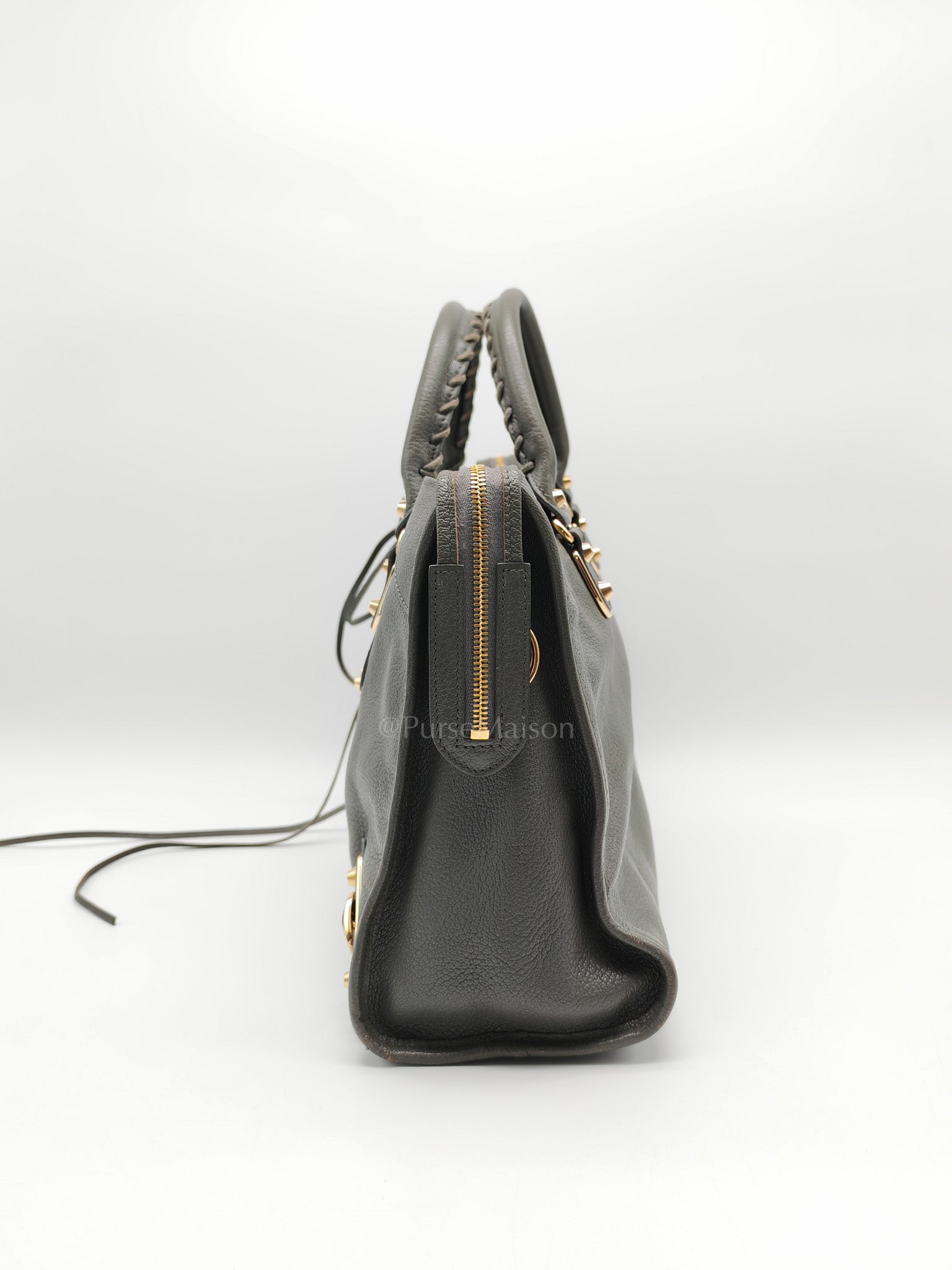 Metallic Edge City Bag in Charcoal Grey
