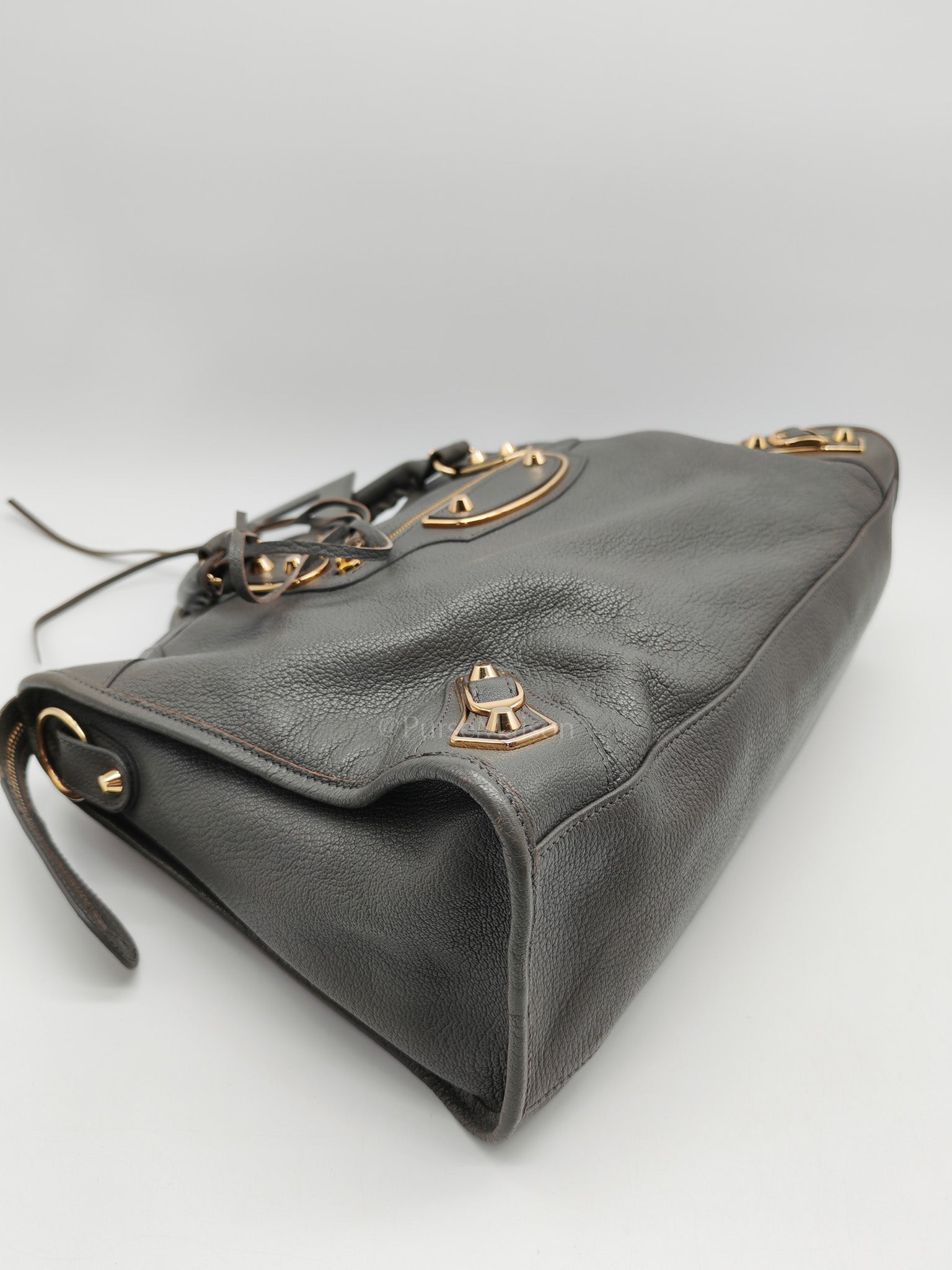 Metallic Edge City Bag in Charcoal Grey