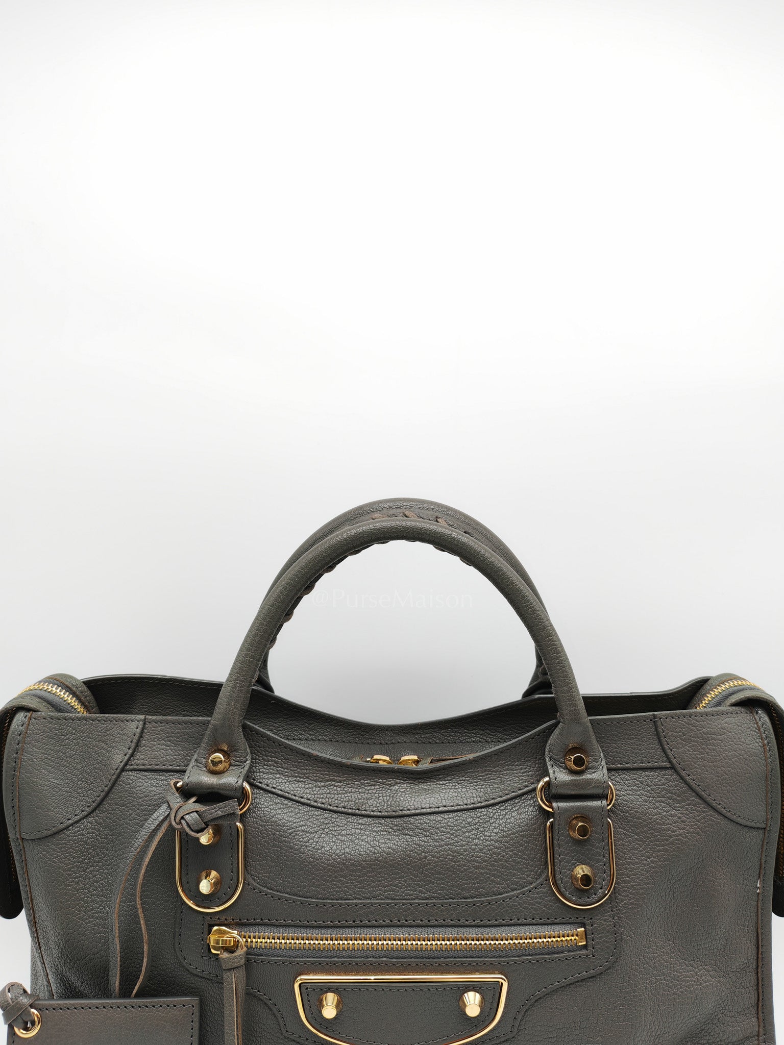 Metallic Edge City Bag in Charcoal Grey