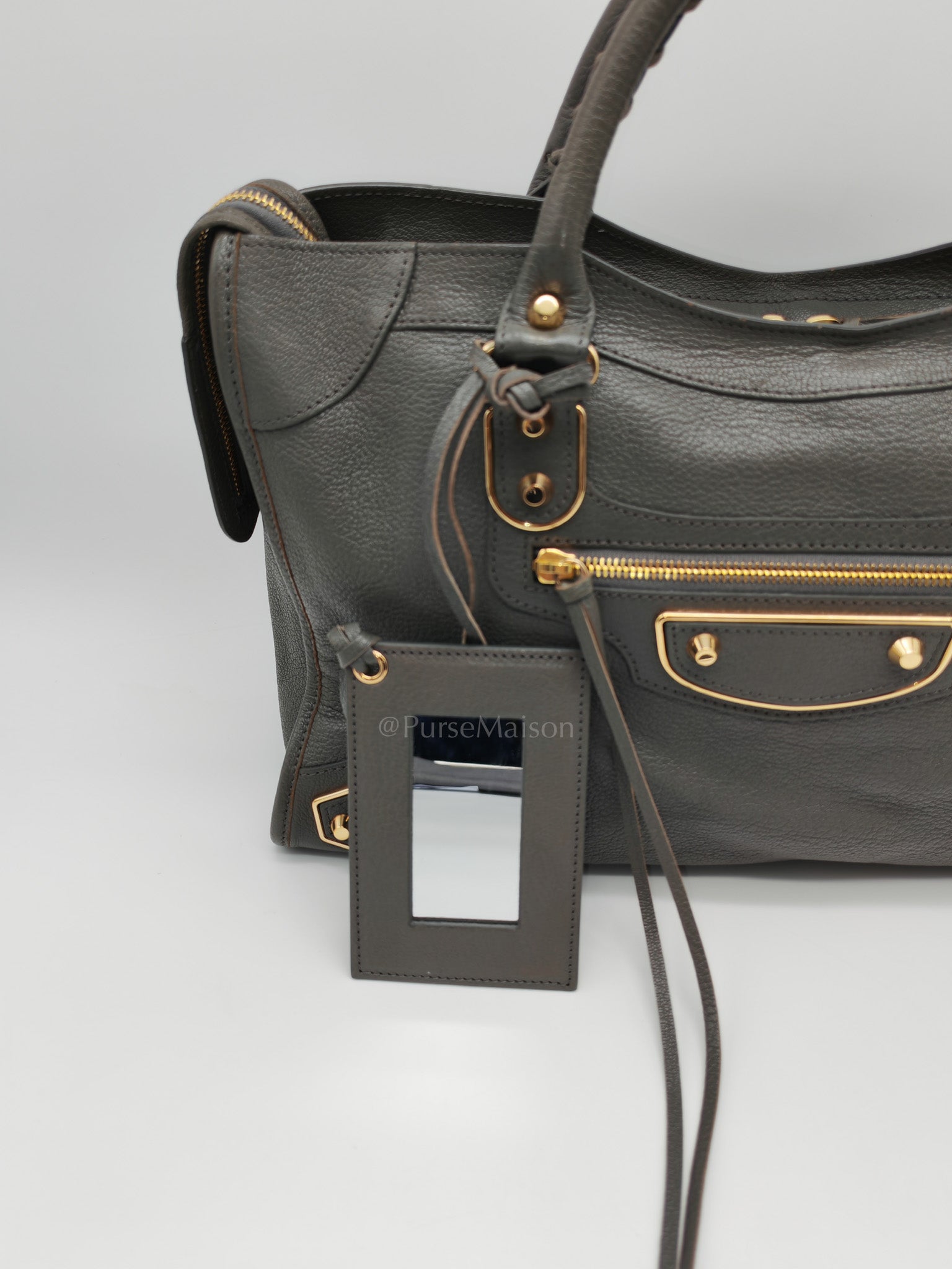 Metallic Edge City Bag in Charcoal Grey