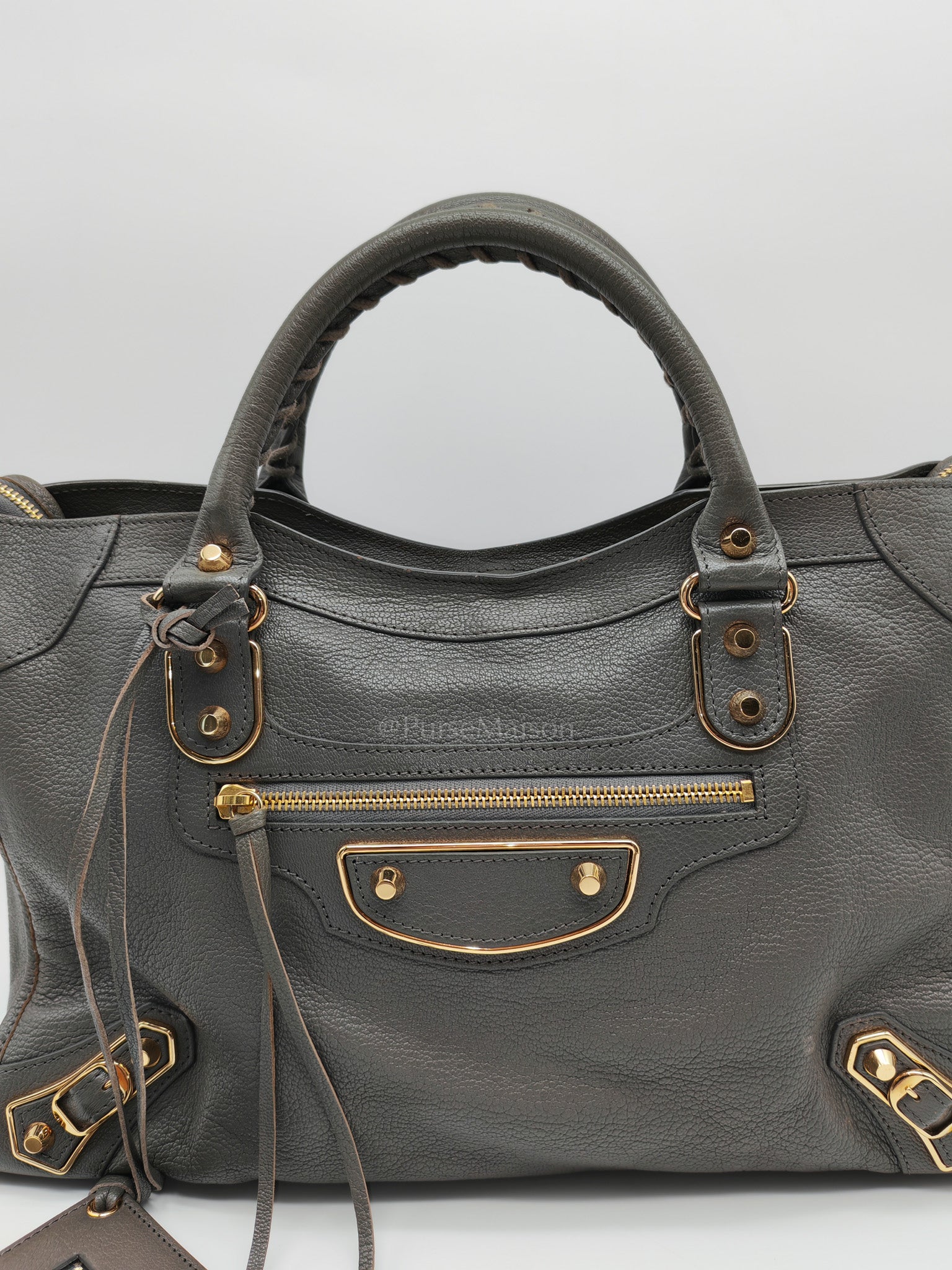 Metallic Edge City Bag in Charcoal Grey