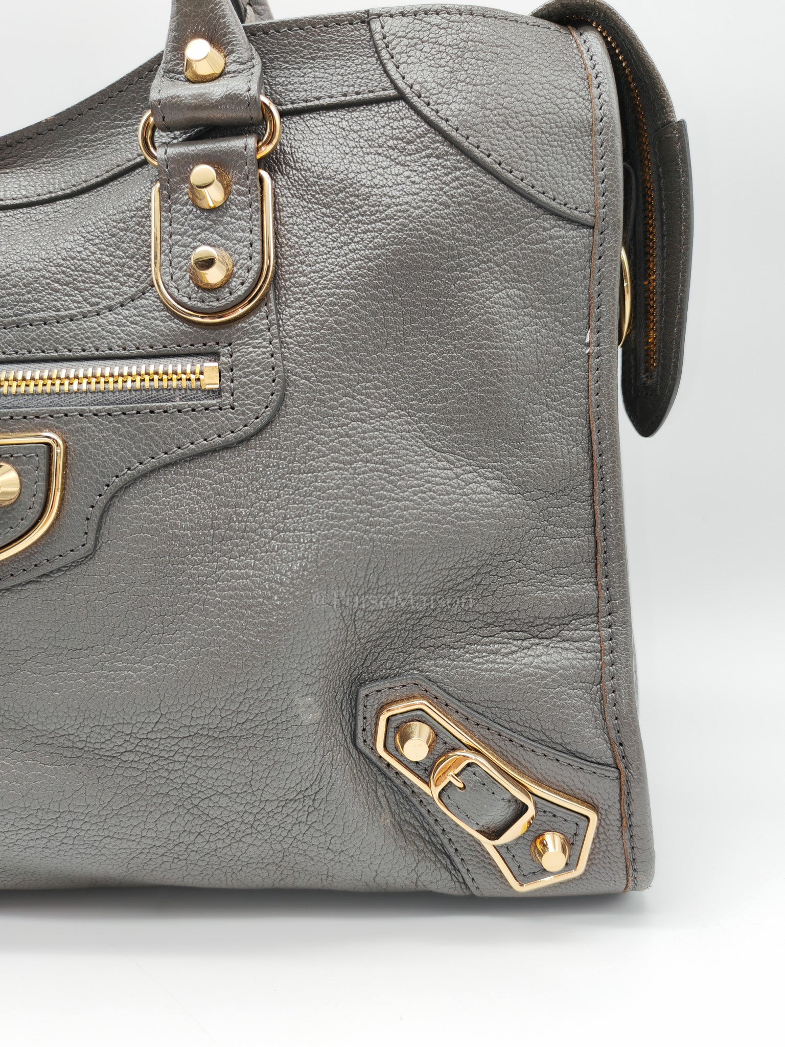 Metallic Edge City Bag in Charcoal Grey
