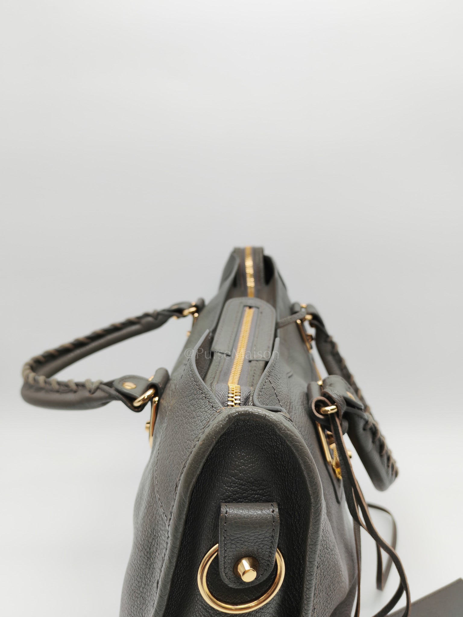 Metallic Edge City Bag in Charcoal Grey