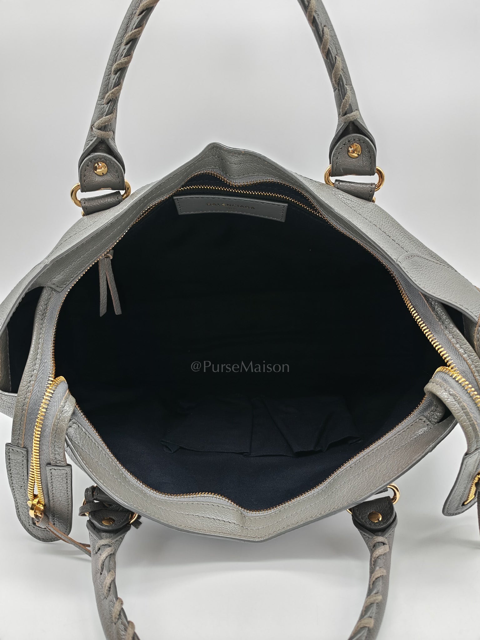 Metallic Edge City Bag in Charcoal Grey