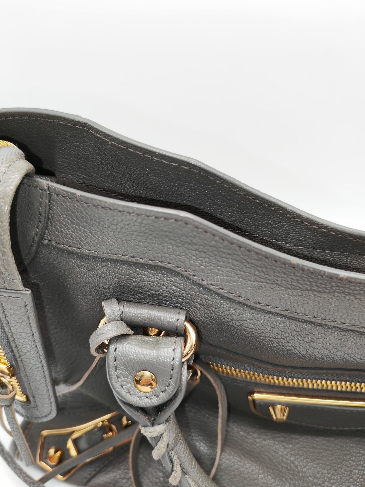 Metallic Edge City Bag in Charcoal Grey