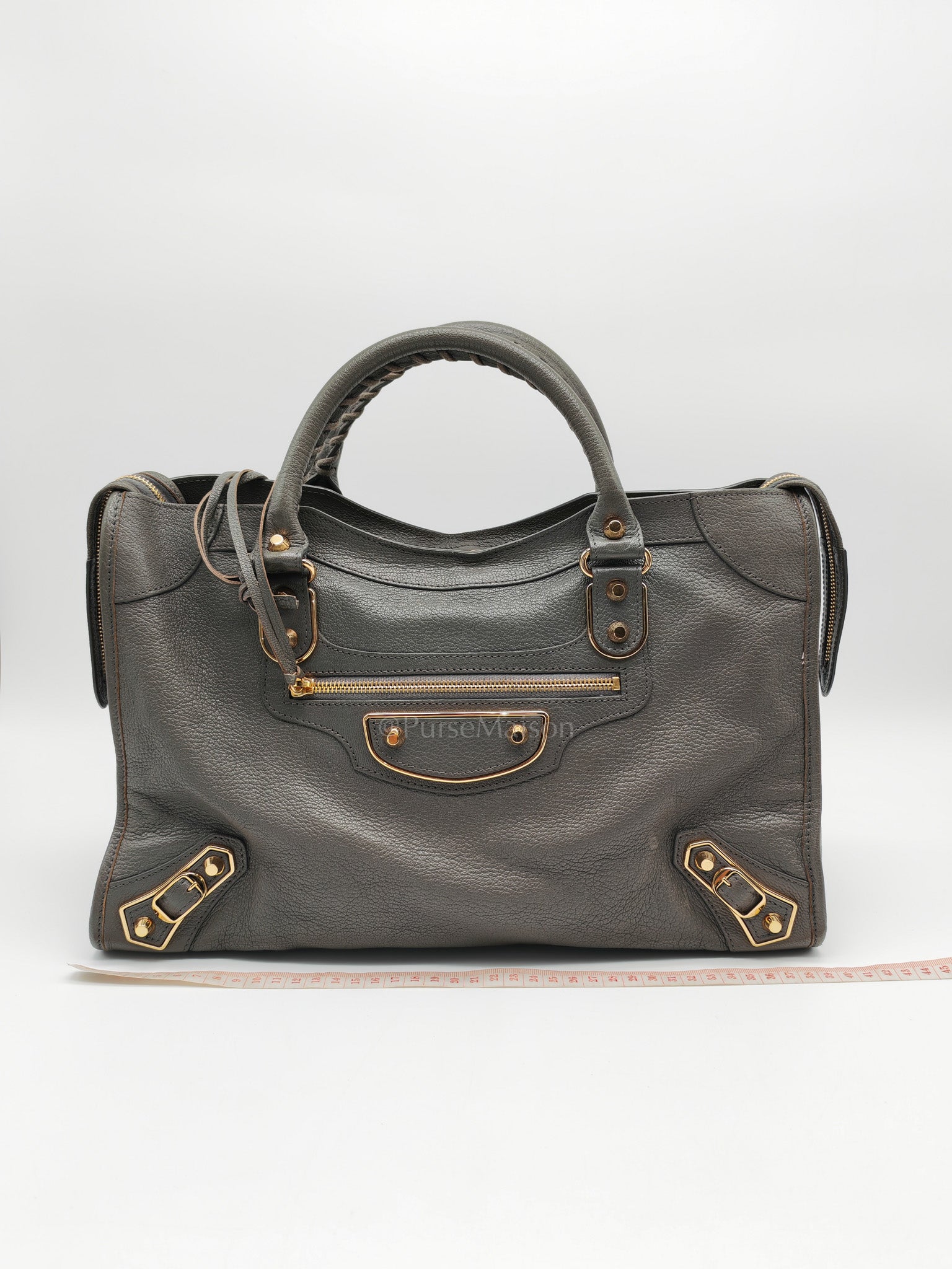 Metallic Edge City Bag in Charcoal Grey
