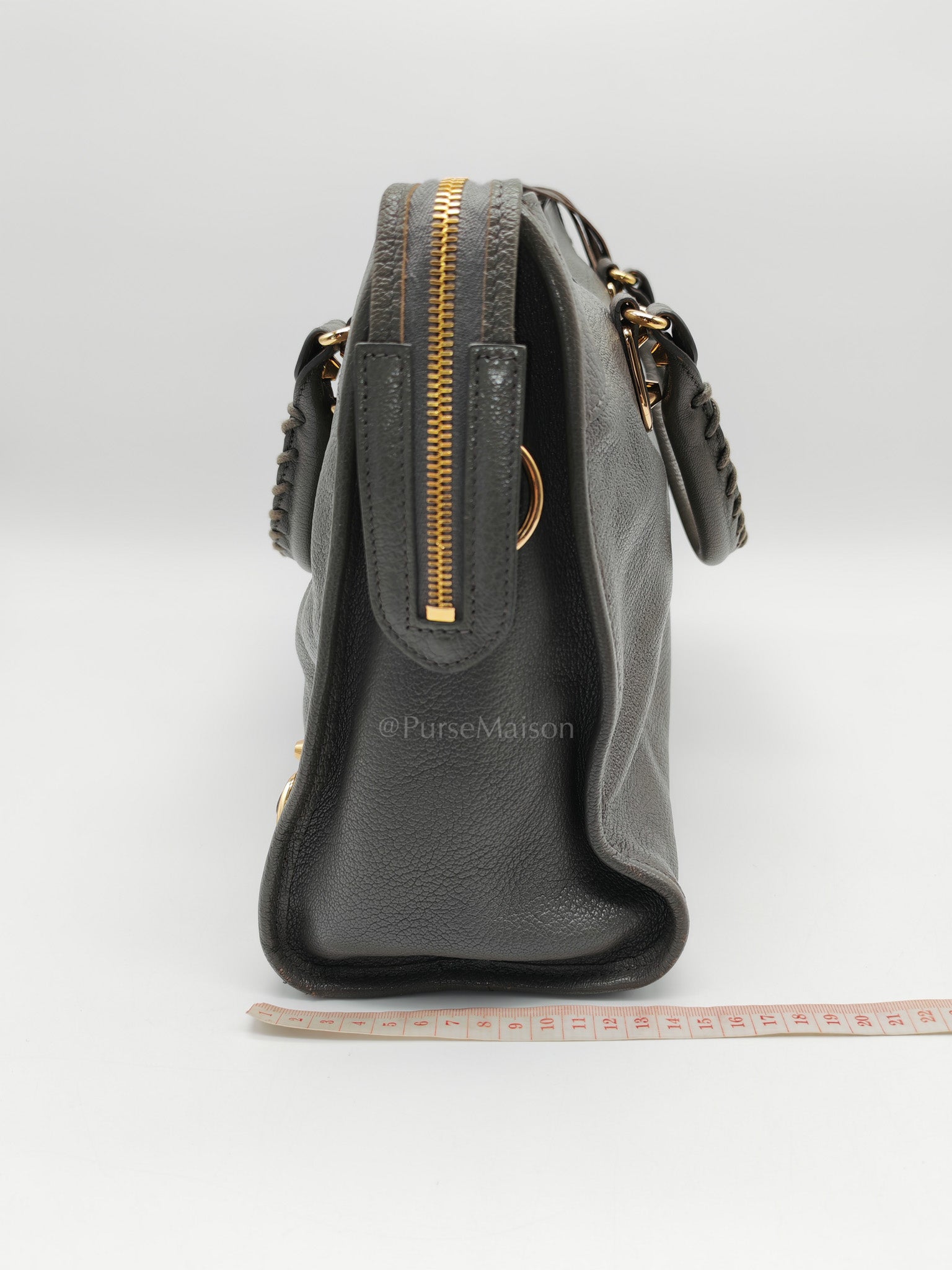 Metallic Edge City Bag in Charcoal Grey