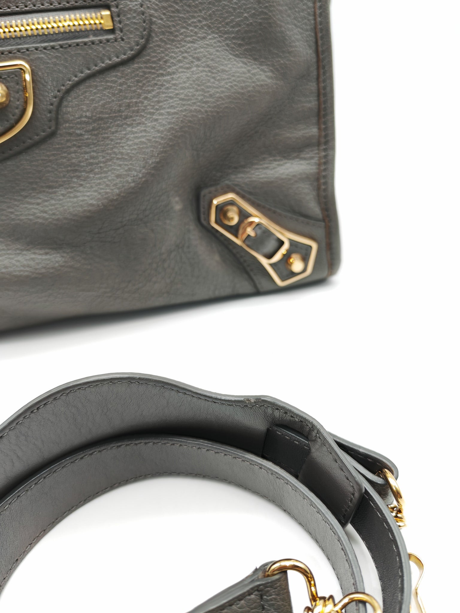Metallic Edge City Bag in Charcoal Grey